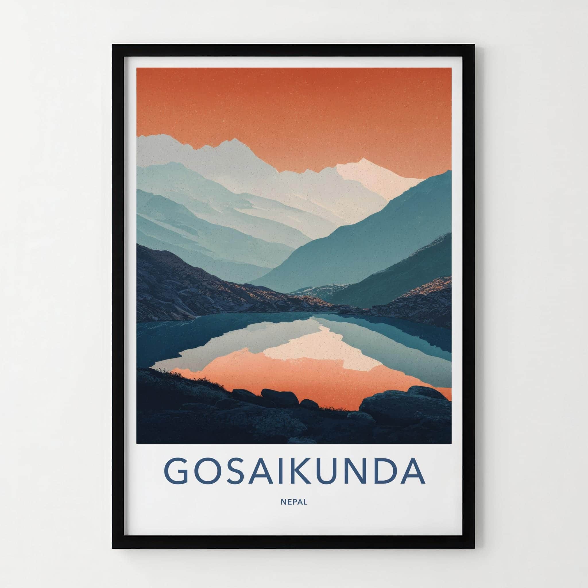 Gosaikunda Poster - Nepal Travel Art - Orange Sky Mountains Home Decor