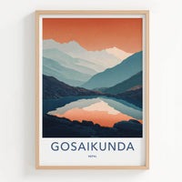 Gosaikunda Poster - Nepal Travel Art - Orange Sky Mountains Home Decor