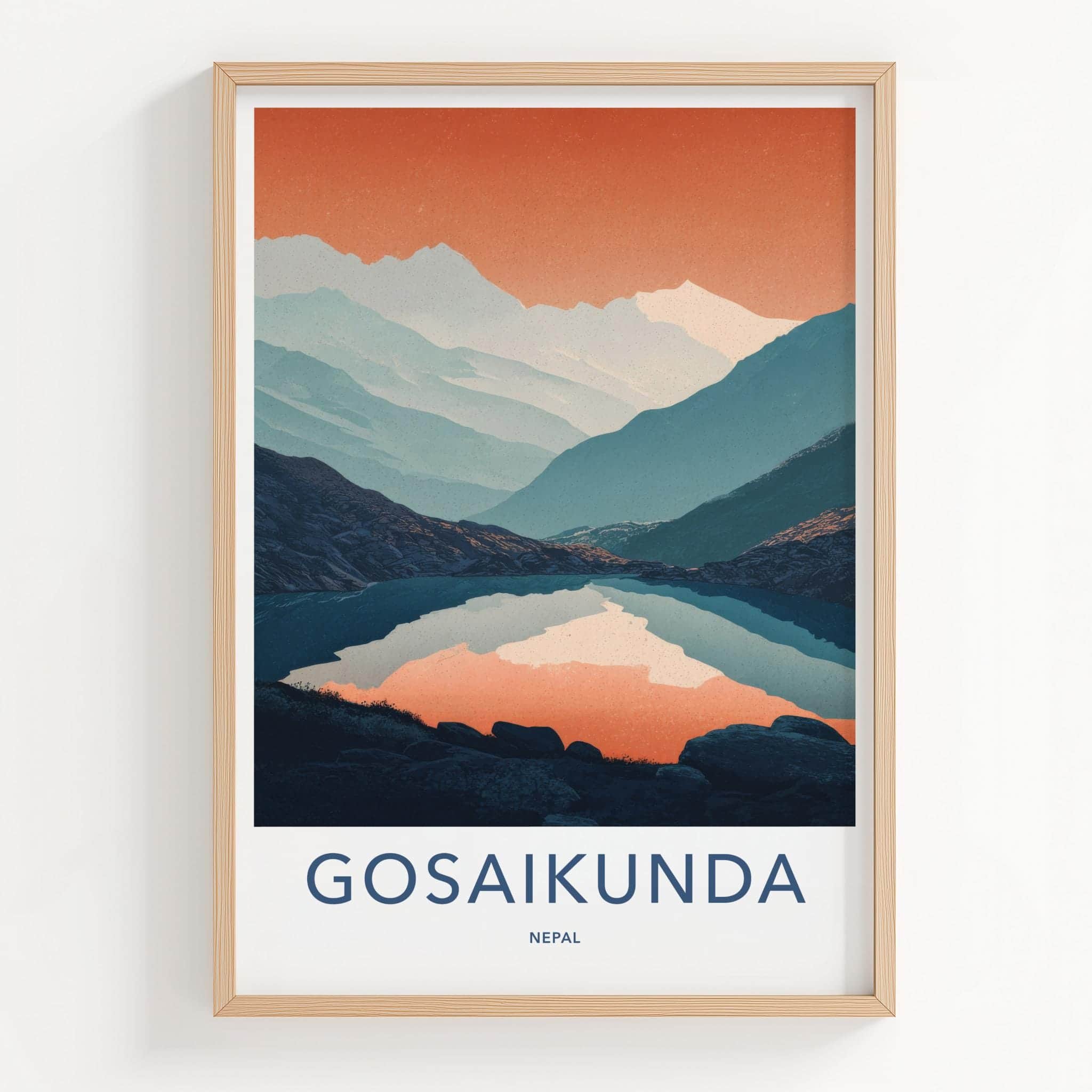 Gosaikunda Poster - Nepal Travel Art - Orange Sky Mountains Home Decor