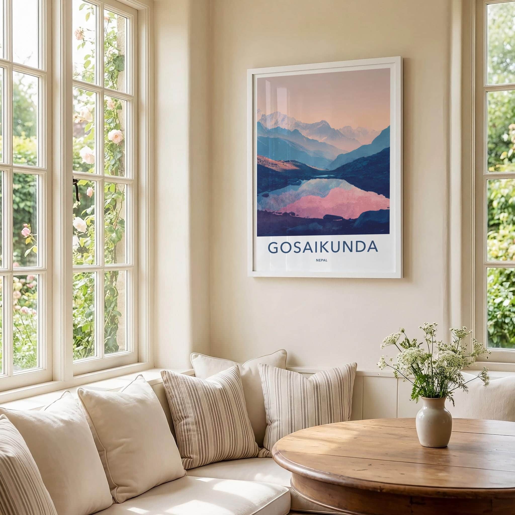 Gosaikunda Poster - Nepal Travel Art - Serene Mountain Lake Wall Decor