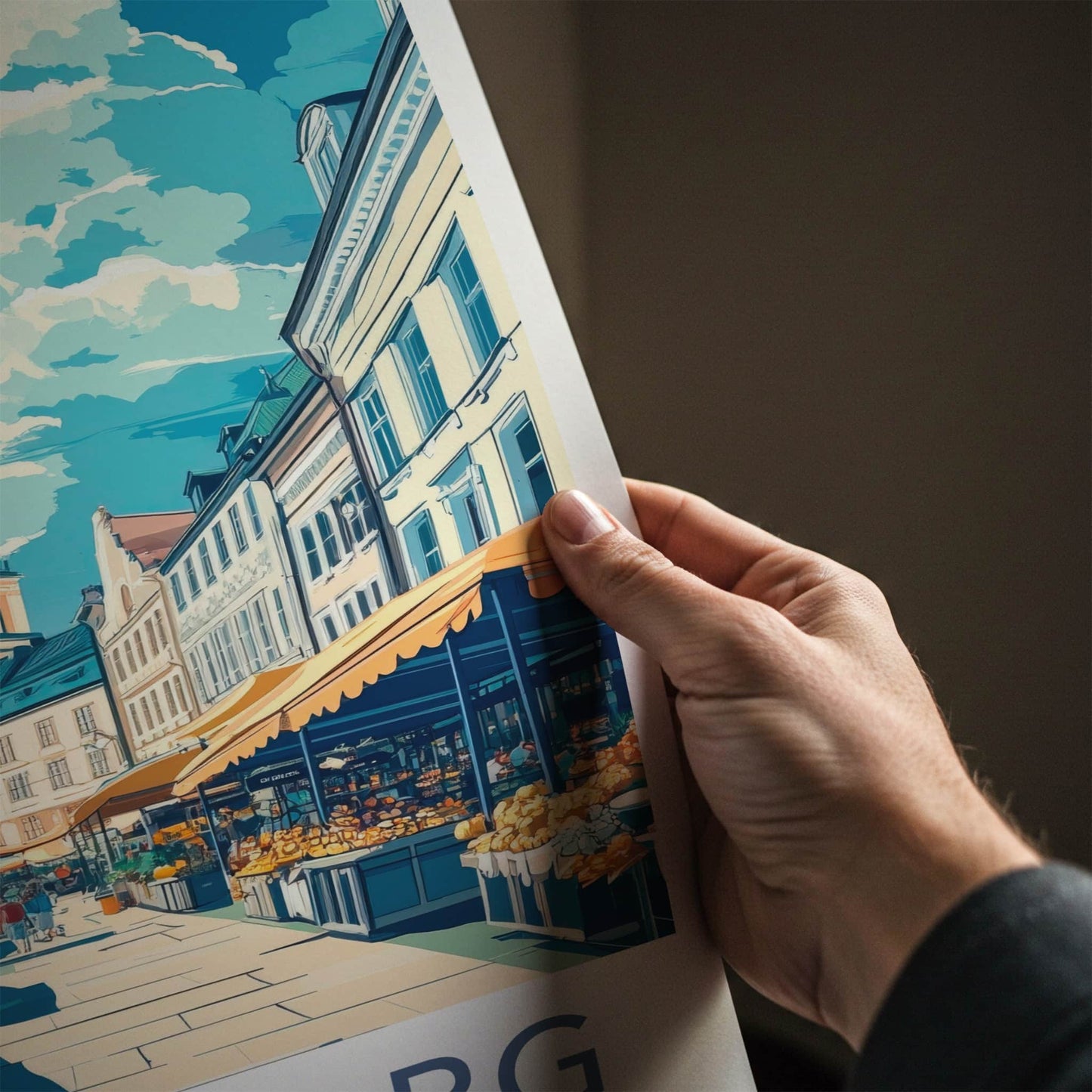 Goteborg Poster - Sweden Travel Art - Bustling Market Street Home Decor