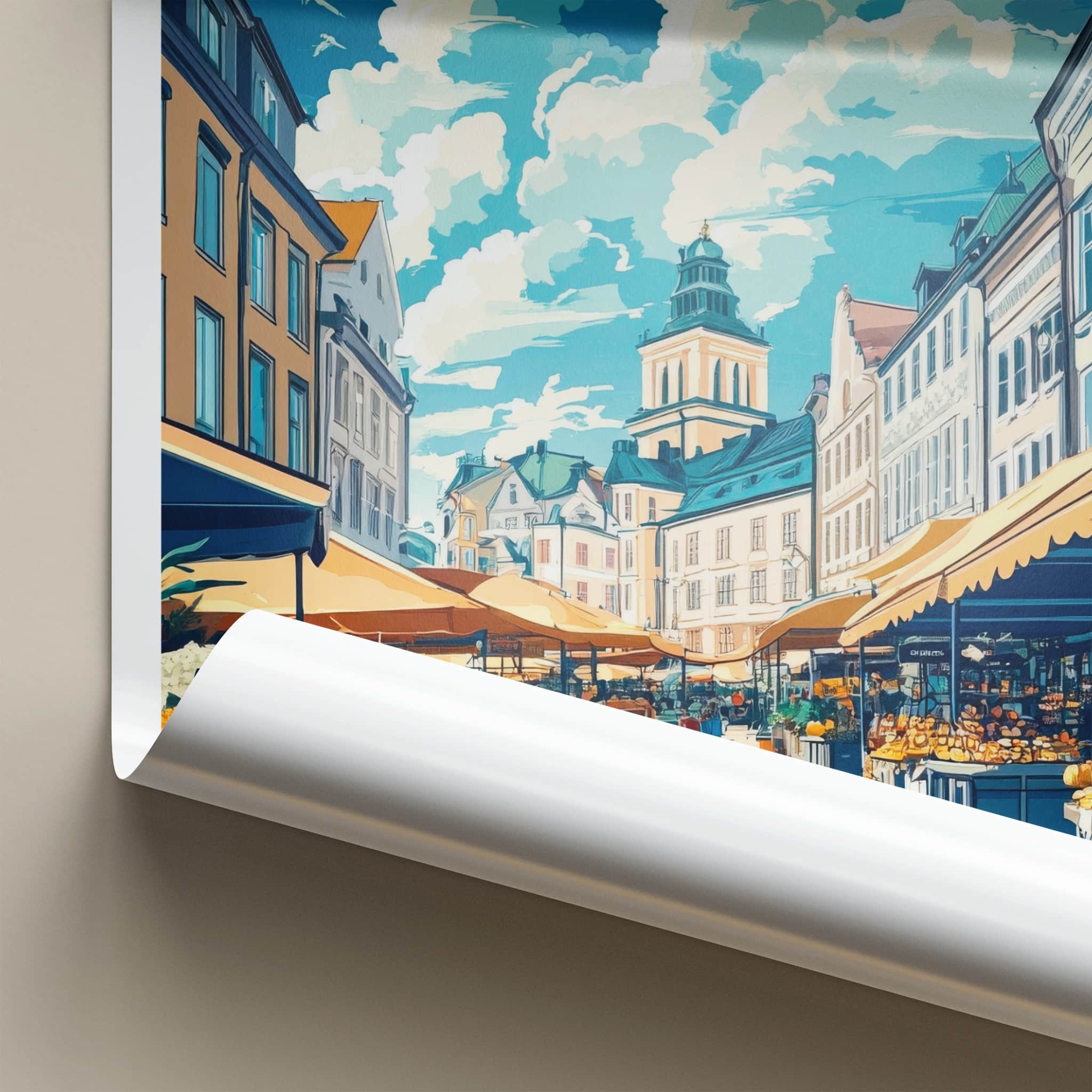 Goteborg Poster - Sweden Travel Art - Bustling Market Street Home Decor