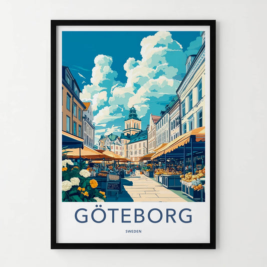 Goteborg Poster - Sweden Travel Art - Bustling Market Street Home Decor