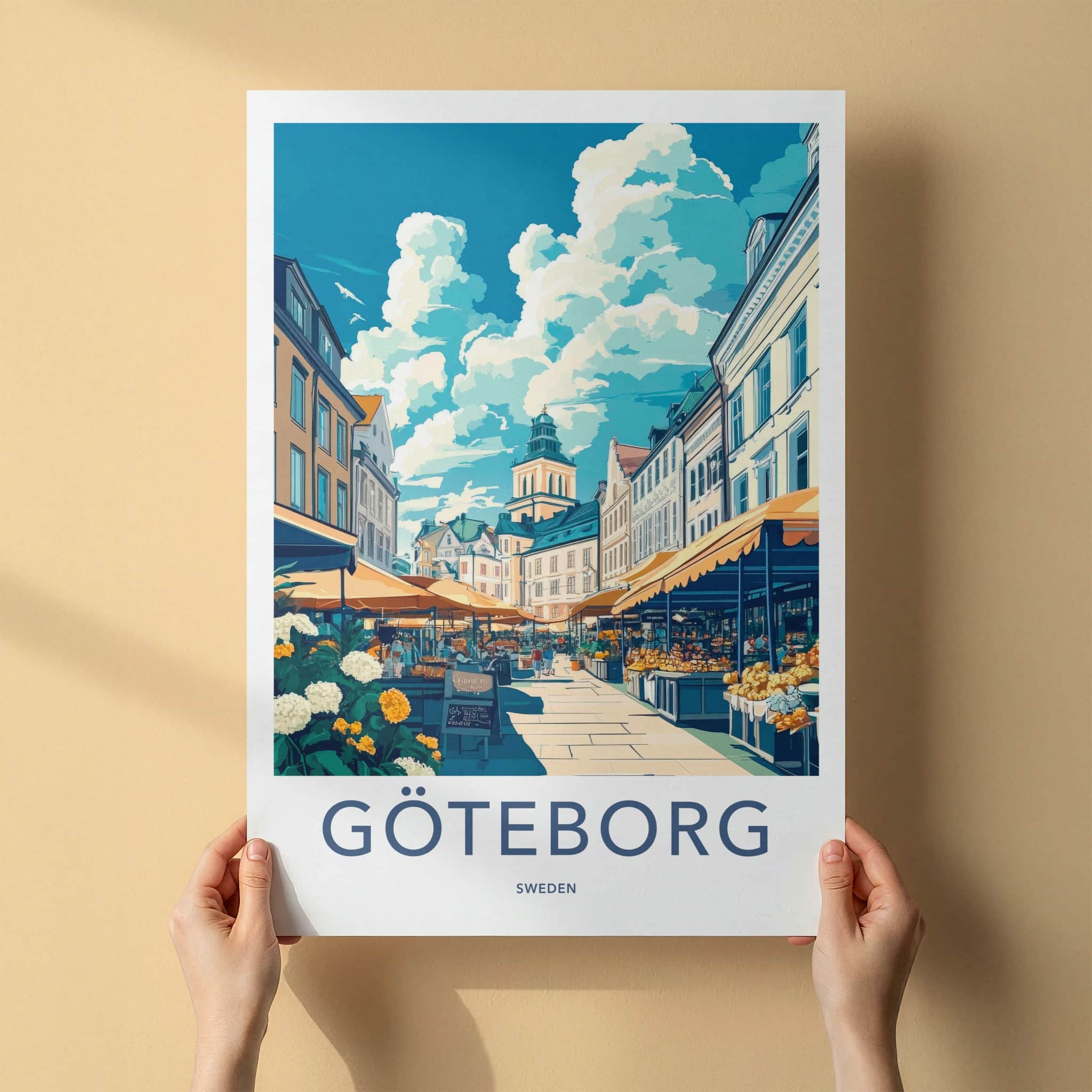 Goteborg Poster - Sweden Travel Art - Bustling Market Street Home Decor