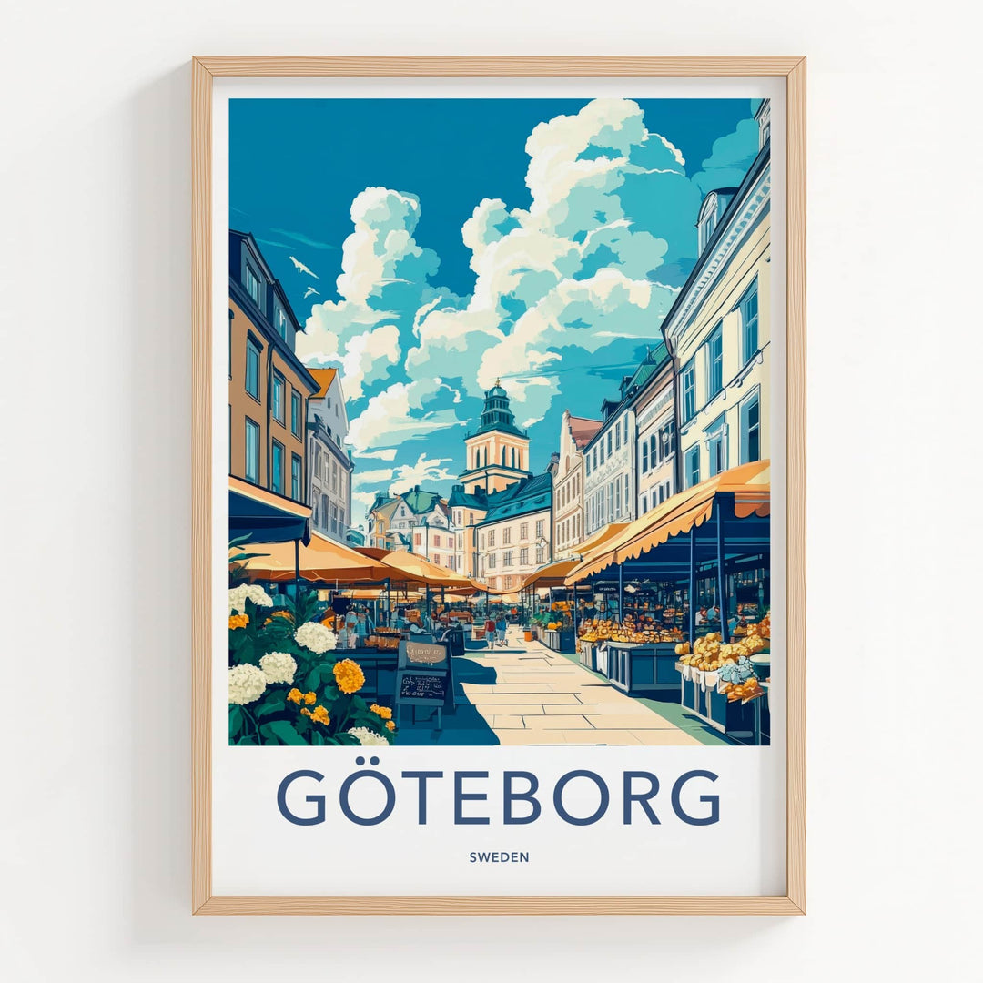 Goteborg Poster - Sweden Travel Art - Bustling Market Street Home Decor