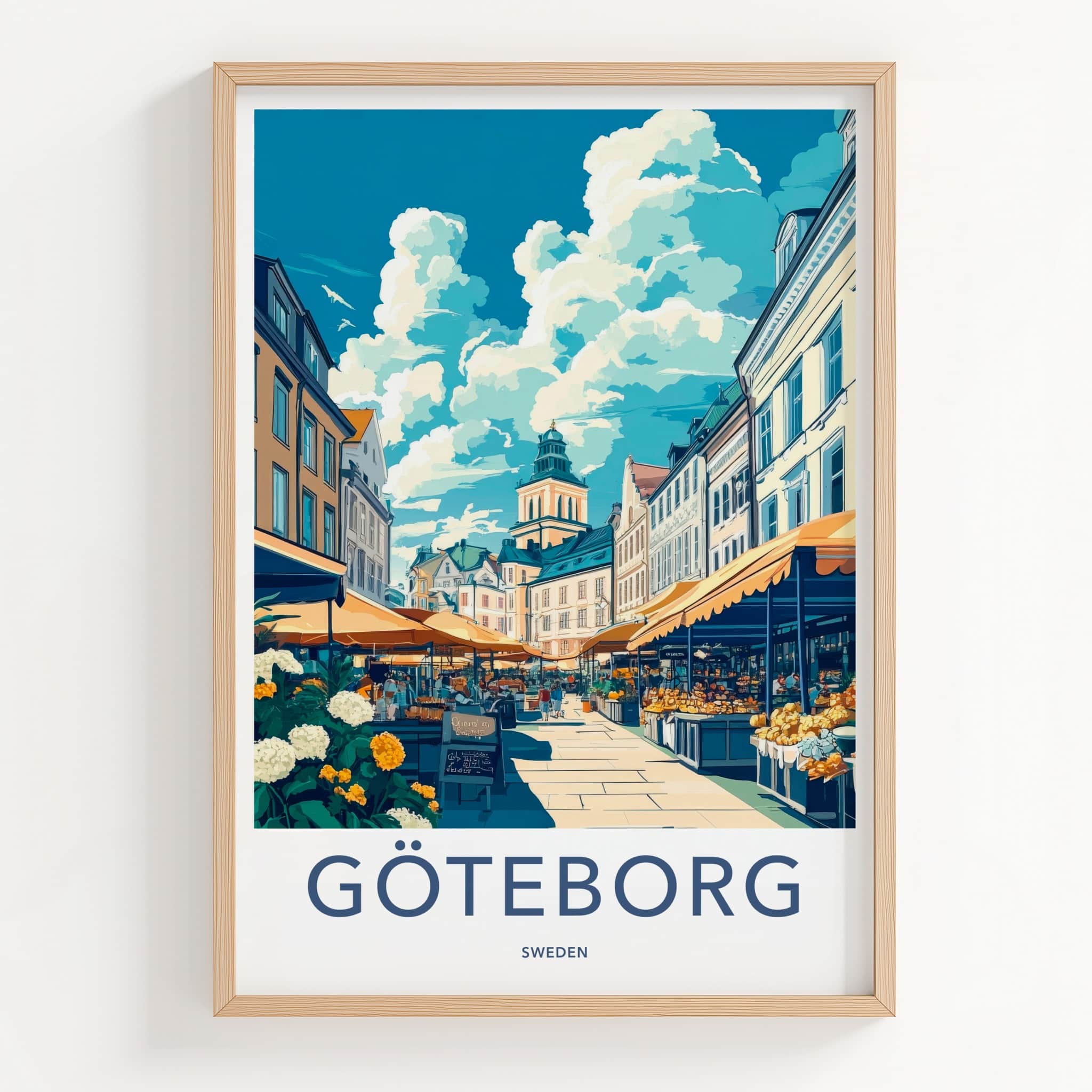 Goteborg Poster - Sweden Travel Art - Bustling Market Street Home Decor