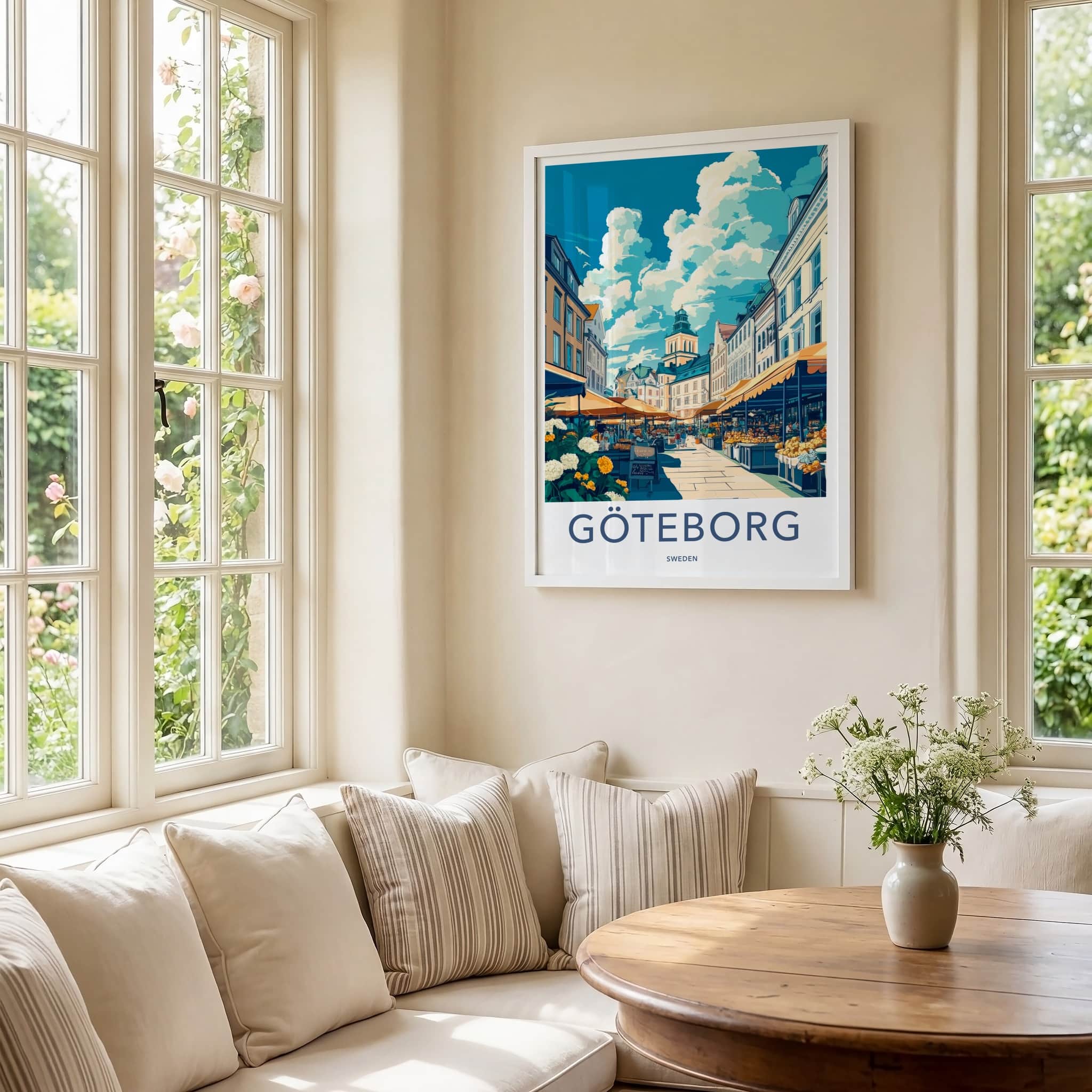 Goteborg Poster - Sweden Travel Art - Bustling Market Street Home Decor