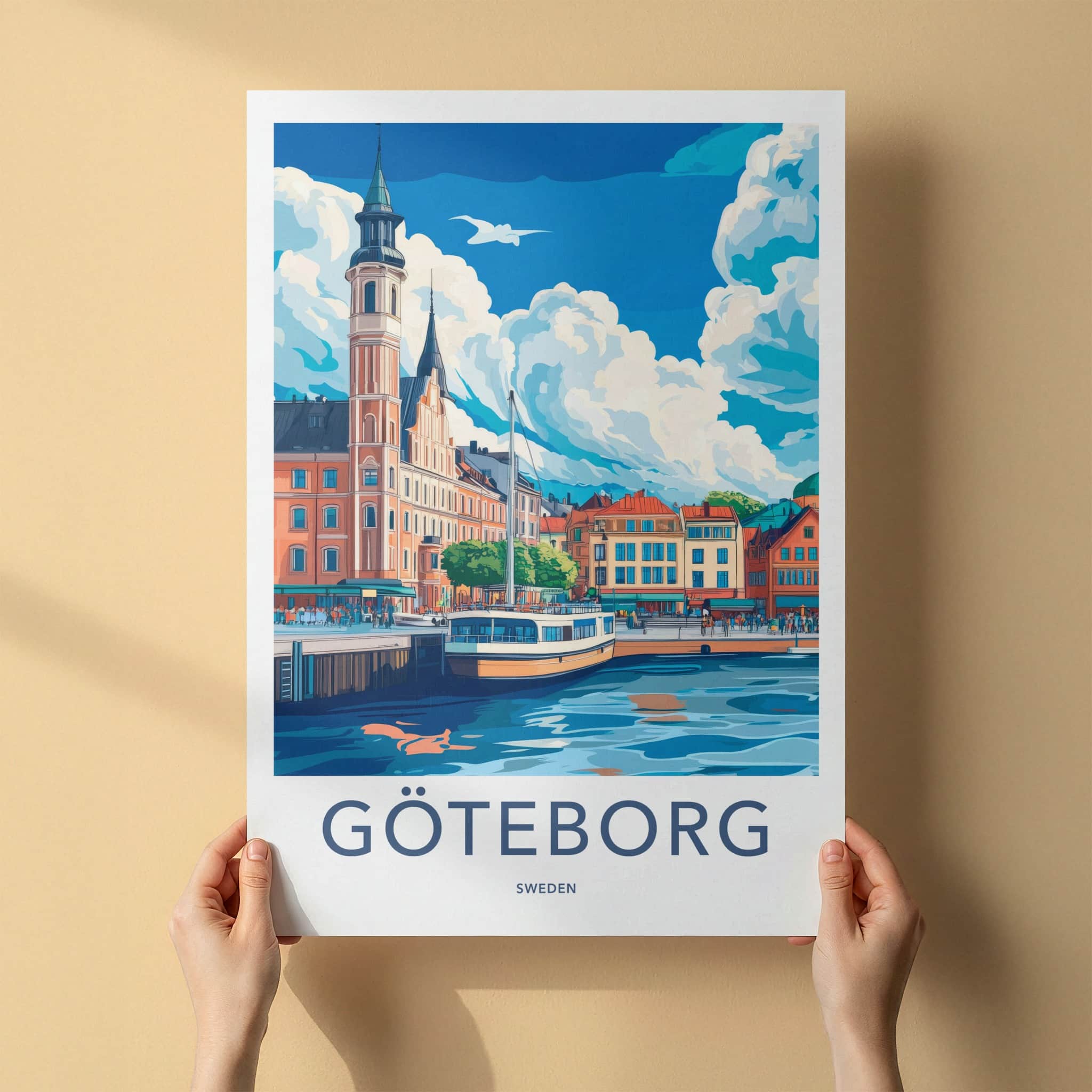 Goteborg Poster - Sweden Travel Art - Colorful Harbor Buildings Home Decor