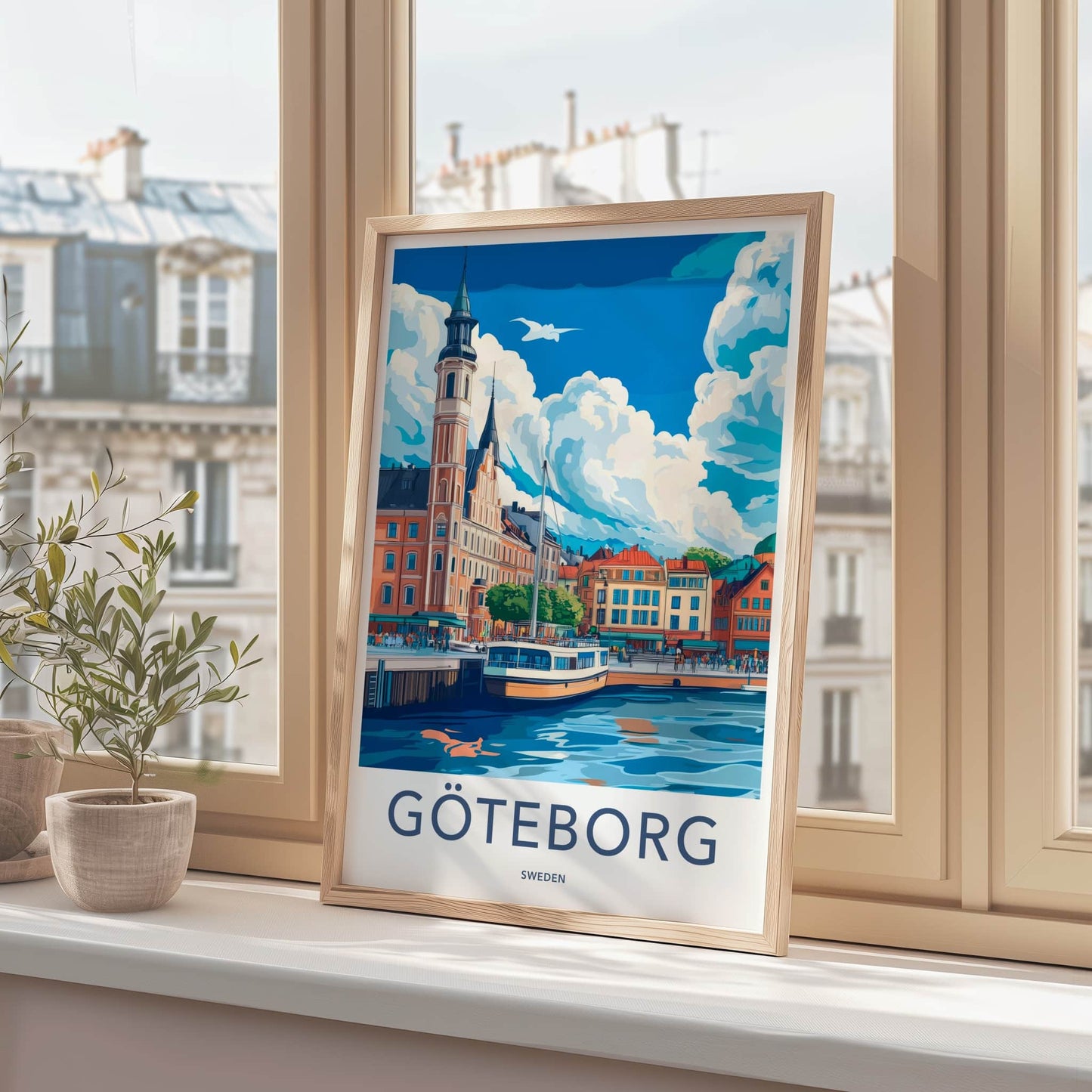 Goteborg Poster - Sweden Travel Art - Colorful Harbor Buildings Home Decor
