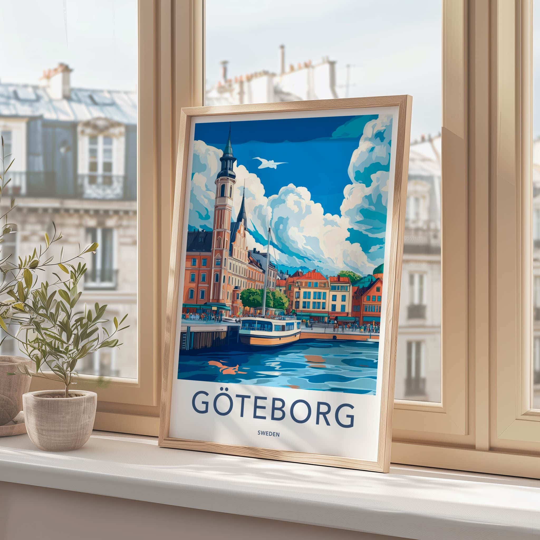 Goteborg Poster - Sweden Travel Art - Colorful Harbor Buildings Home Decor