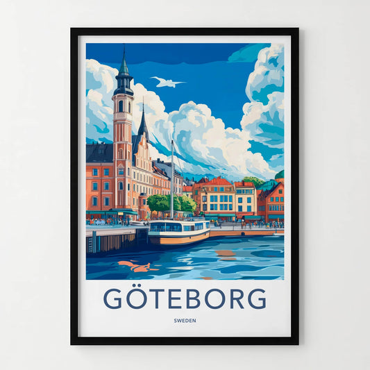Goteborg Poster - Sweden Travel Art - Colorful Harbor Buildings Home Decor