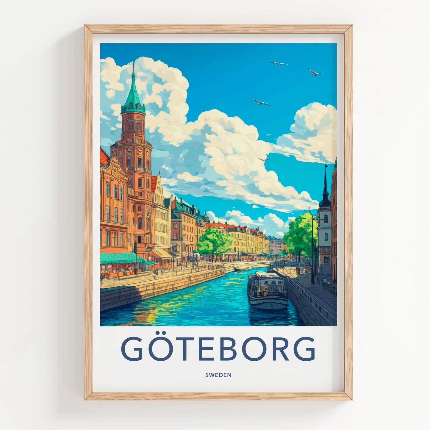 Goteborg Poster - Sweden Travel Art - Vibrant Canal Buildings Home Decor