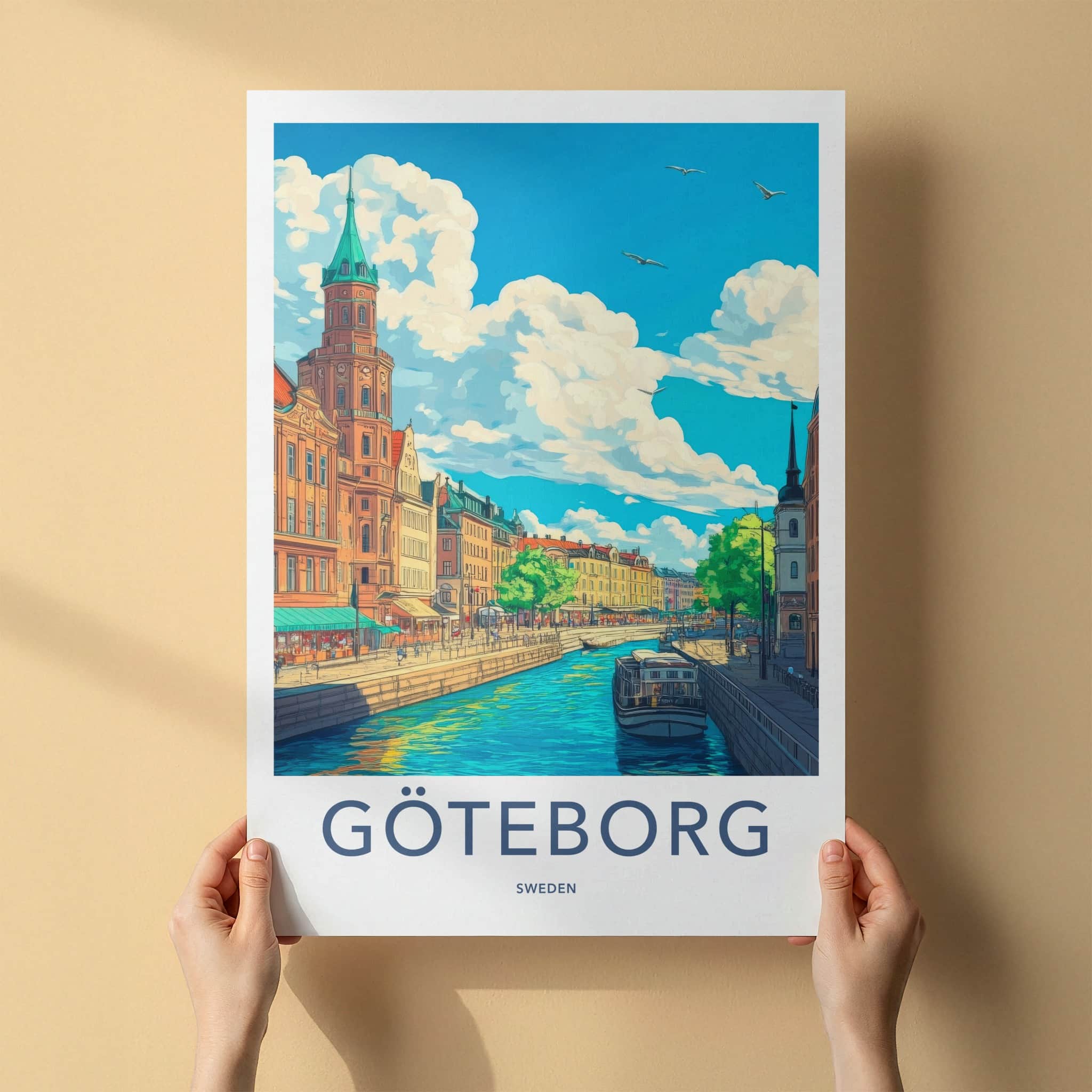 Goteborg Poster - Sweden Travel Art - Vibrant Canal Buildings Home Decor
