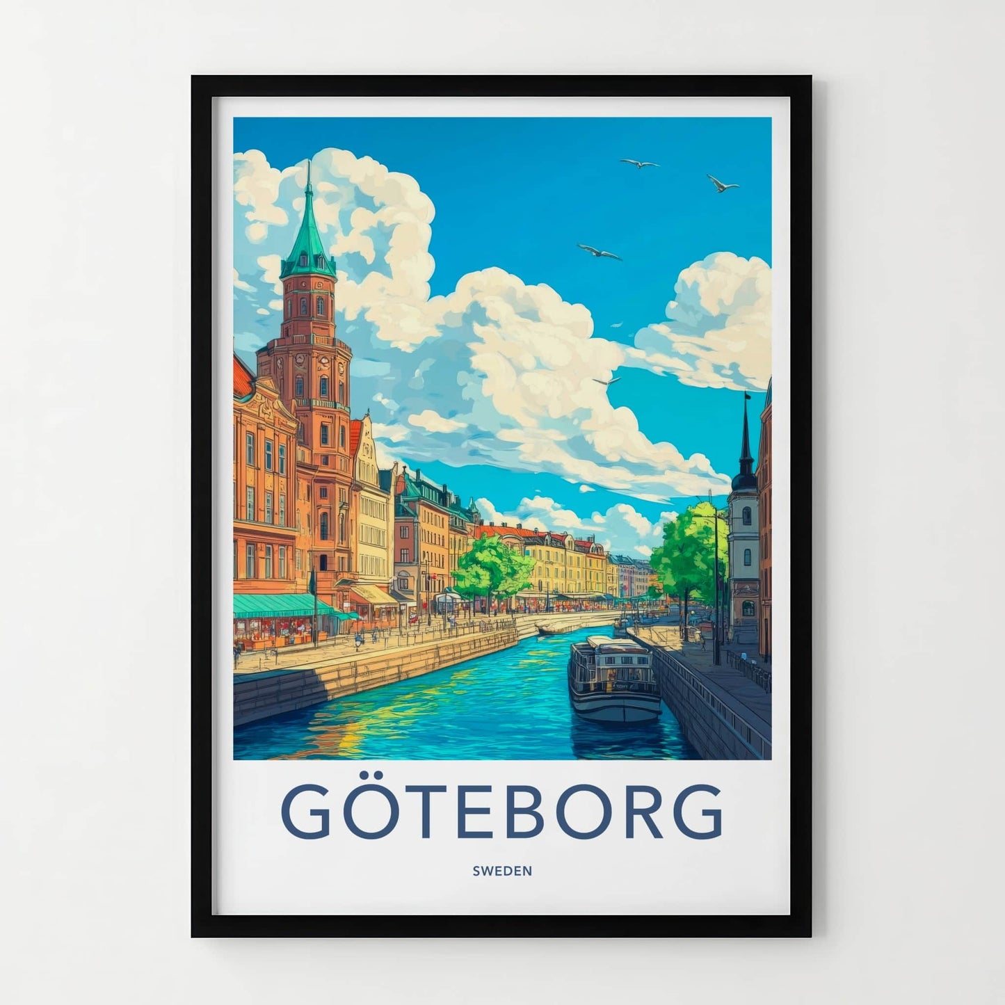 Goteborg Poster - Sweden Travel Art - Vibrant Canal Buildings Home Decor