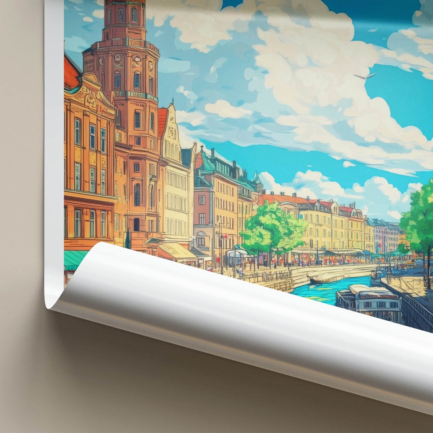 Goteborg Poster - Sweden Travel Art - Vibrant Canal Buildings Home Decor