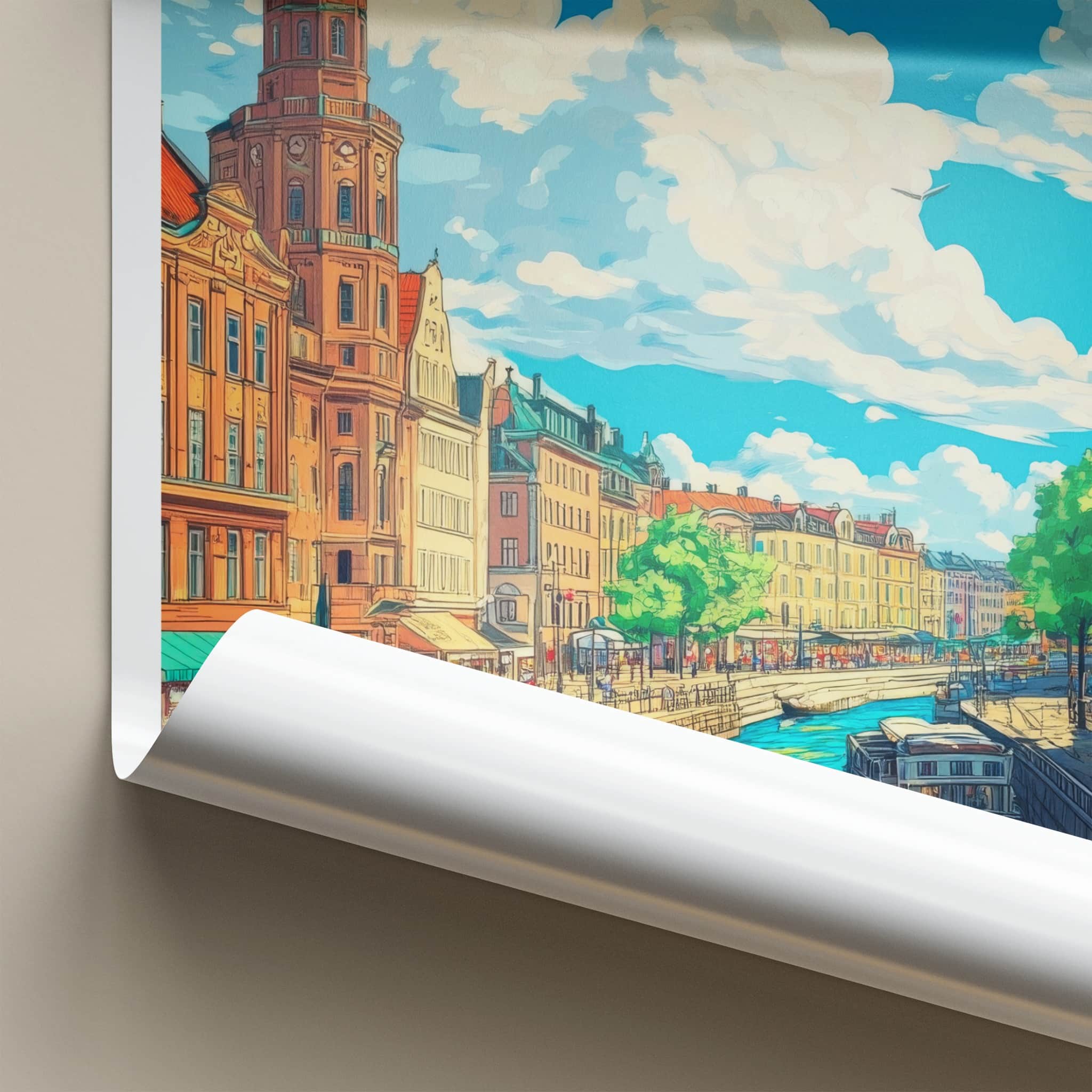 Goteborg Poster - Sweden Travel Art - Vibrant Canal Buildings Home Decor