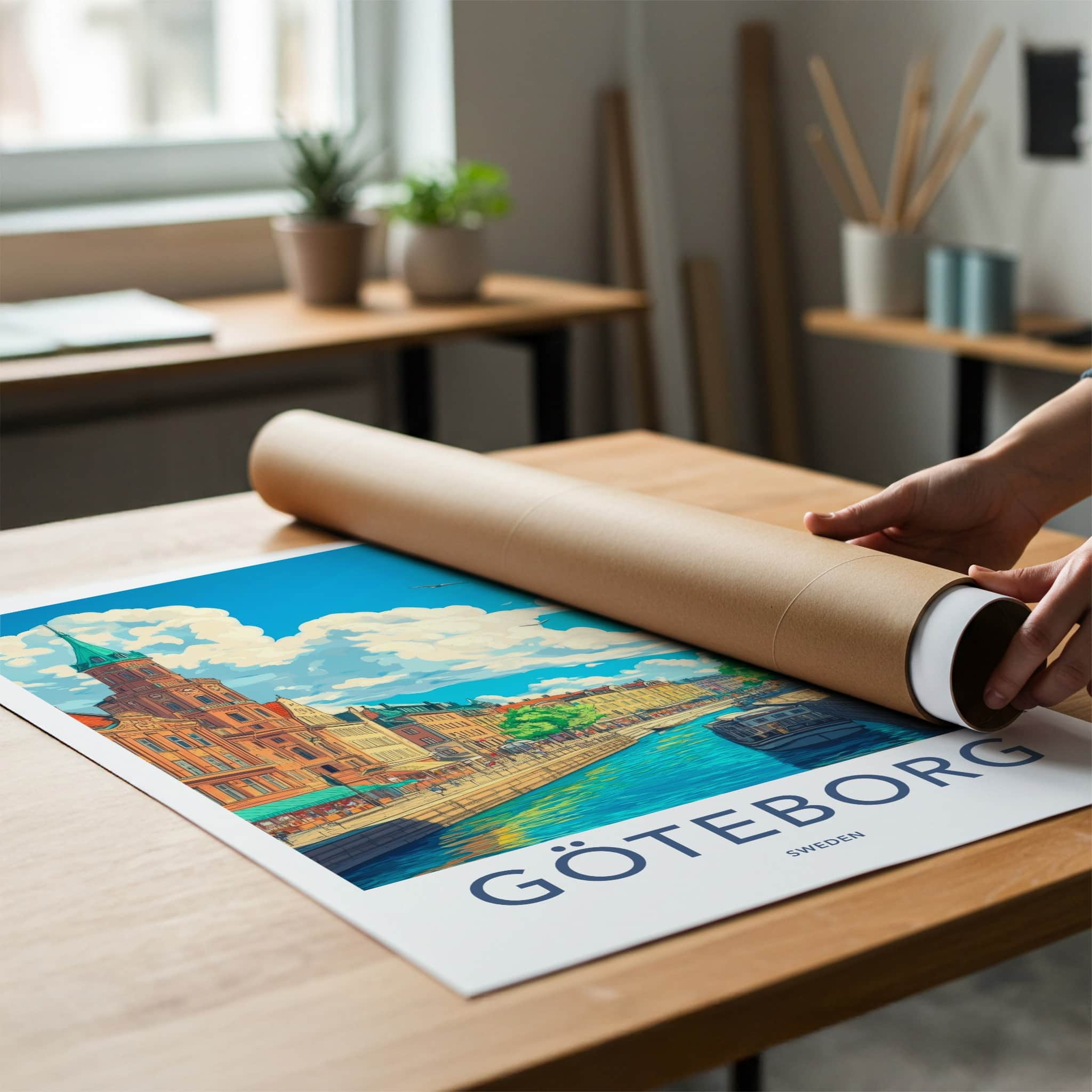 Goteborg Poster - Sweden Travel Art - Vibrant Canal Buildings Home Decor