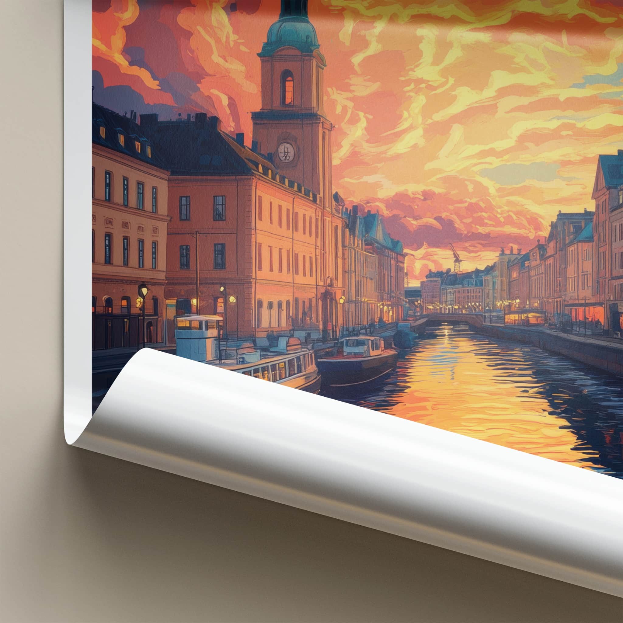 Goteborg Poster - Sweden Travel Art - Vibrant Canal Sunset Home Decor