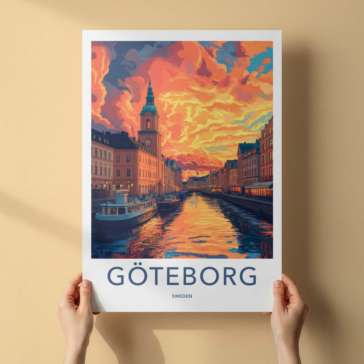 Goteborg Poster - Sweden Travel Art - Vibrant Canal Sunset Home Decor