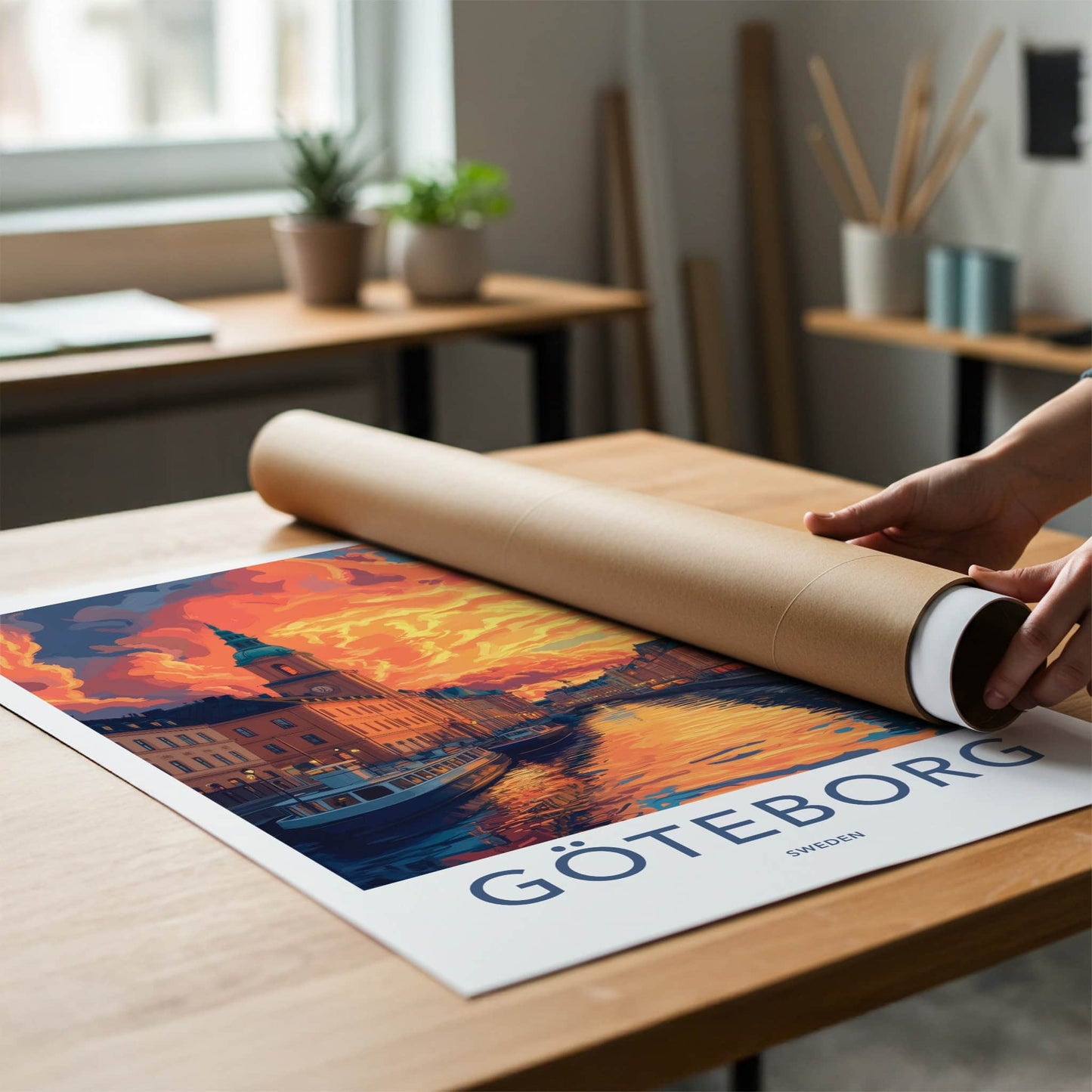 Goteborg Poster - Sweden Travel Art - Vibrant Canal Sunset Home Decor