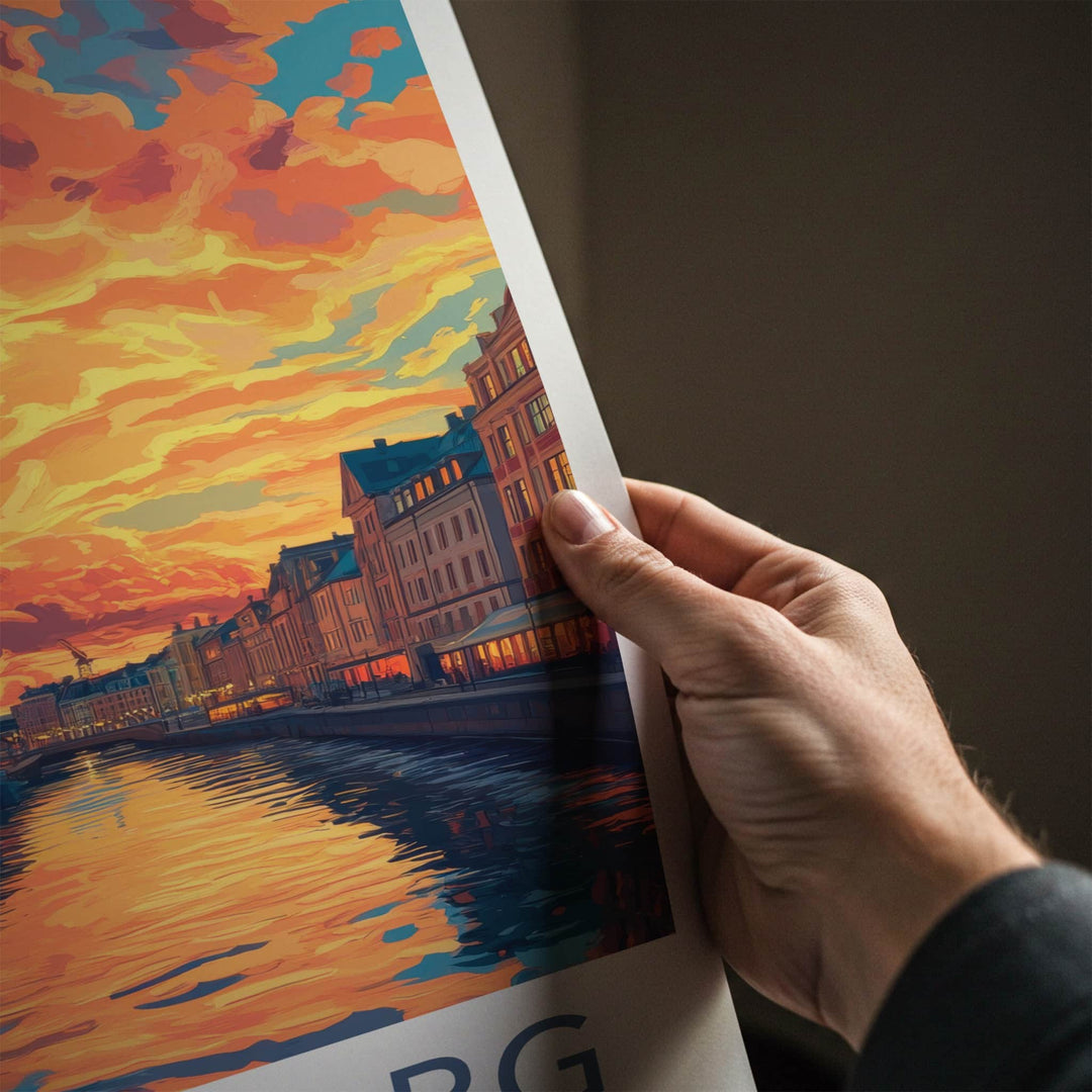 Goteborg Poster - Sweden Travel Art - Vibrant Canal Sunset Home Decor