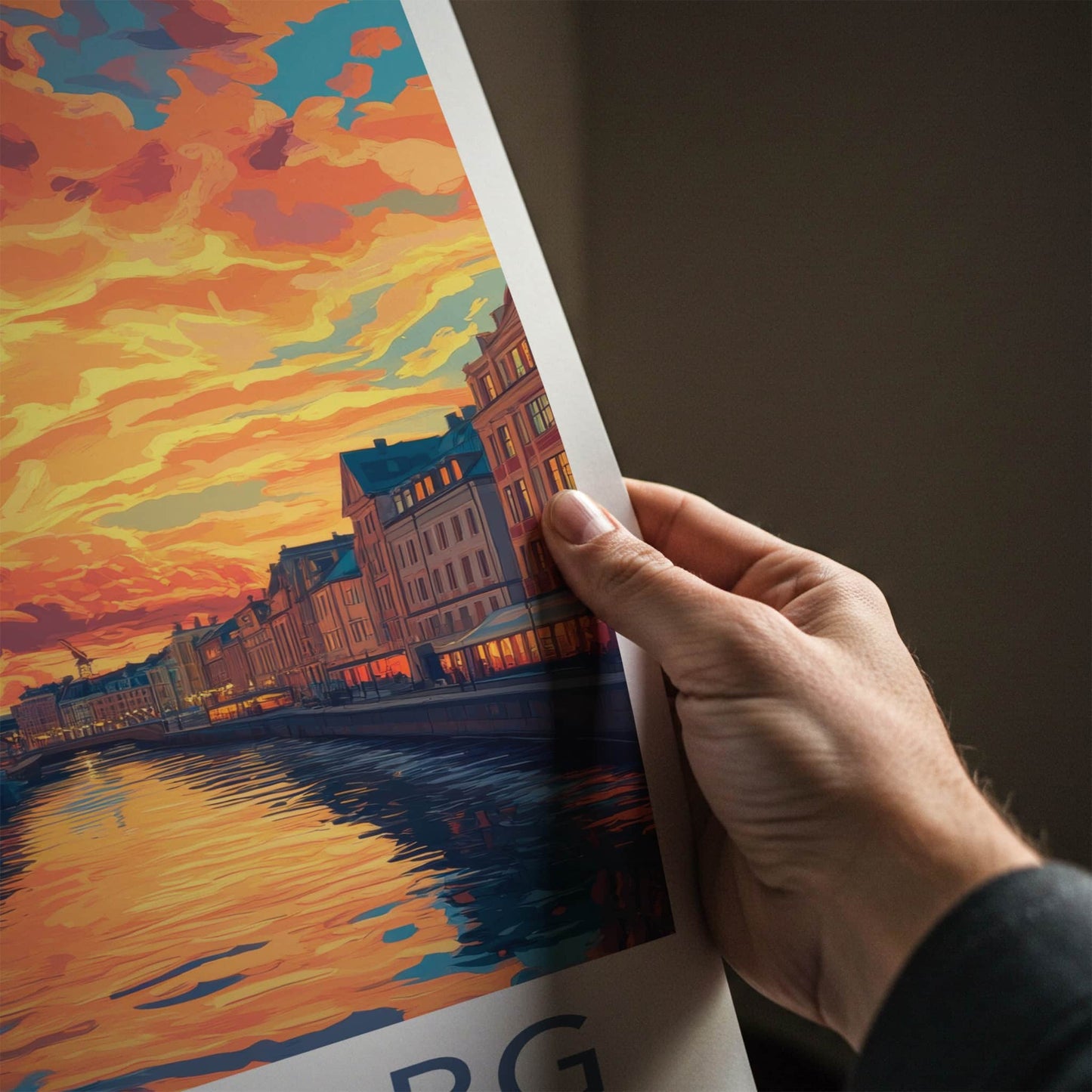 Goteborg Poster - Sweden Travel Art - Vibrant Canal Sunset Home Decor
