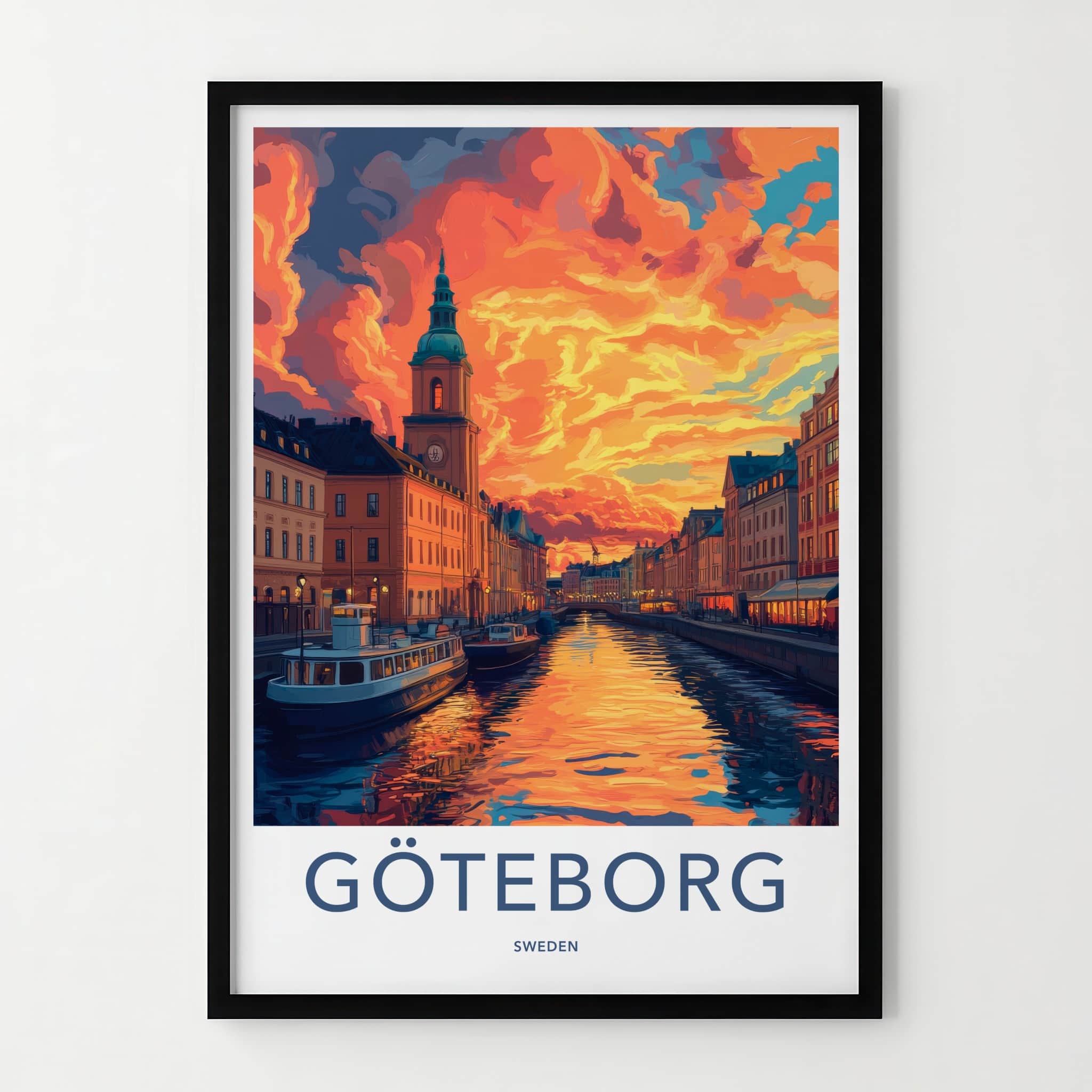 Goteborg Poster - Sweden Travel Art - Vibrant Canal Sunset Home Decor
