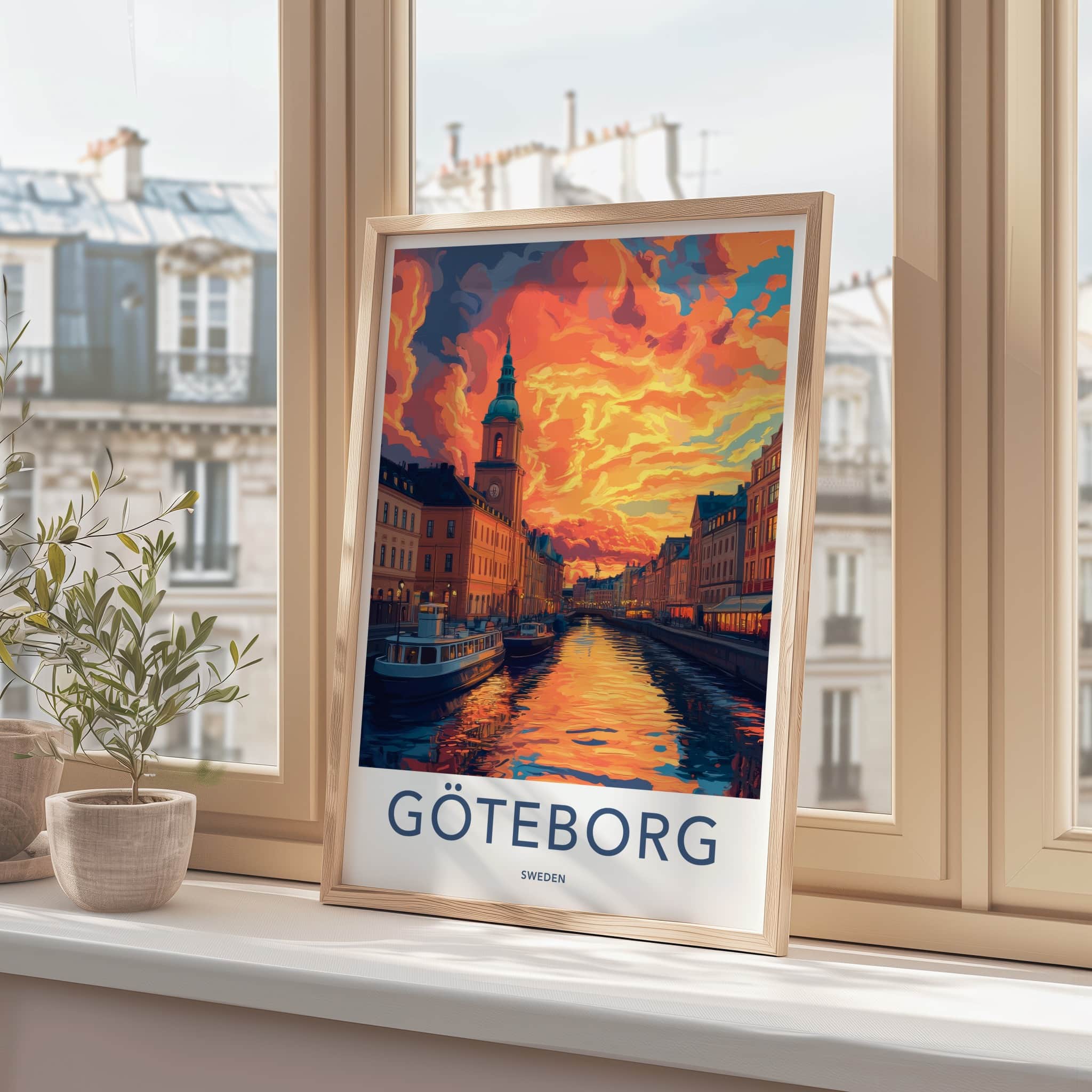 Goteborg Poster - Sweden Travel Art - Vibrant Canal Sunset Home Decor