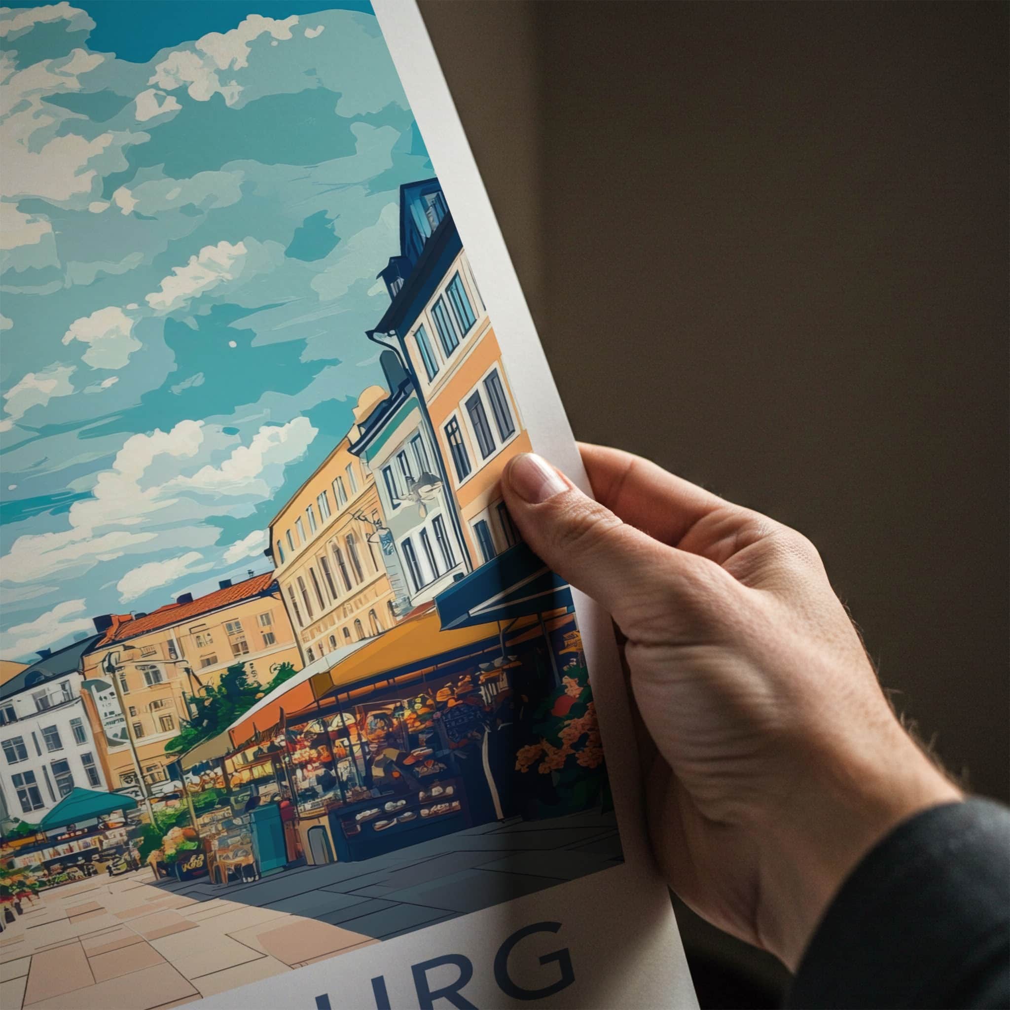 Gothenburg Poster - Sweden Travel Art - Urban Market Flowers Home Decor
