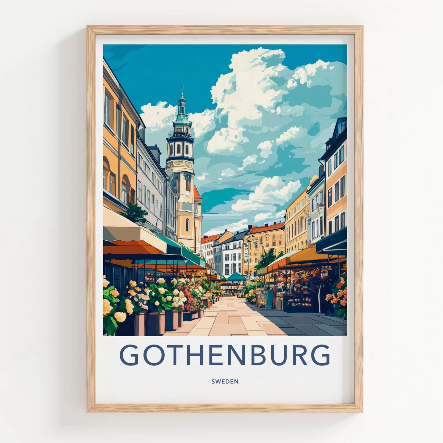 Gothenburg Poster - Sweden Travel Art - Urban Market Flowers Home Decor