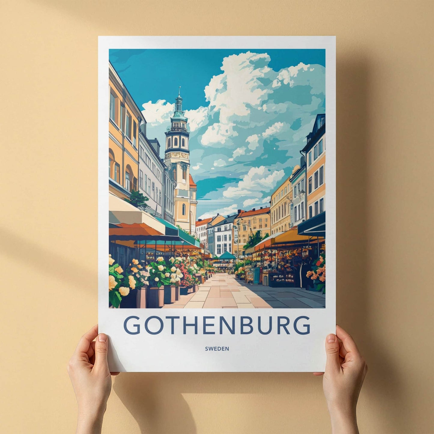 Gothenburg Poster - Sweden Travel Art - Urban Market Flowers Home Decor