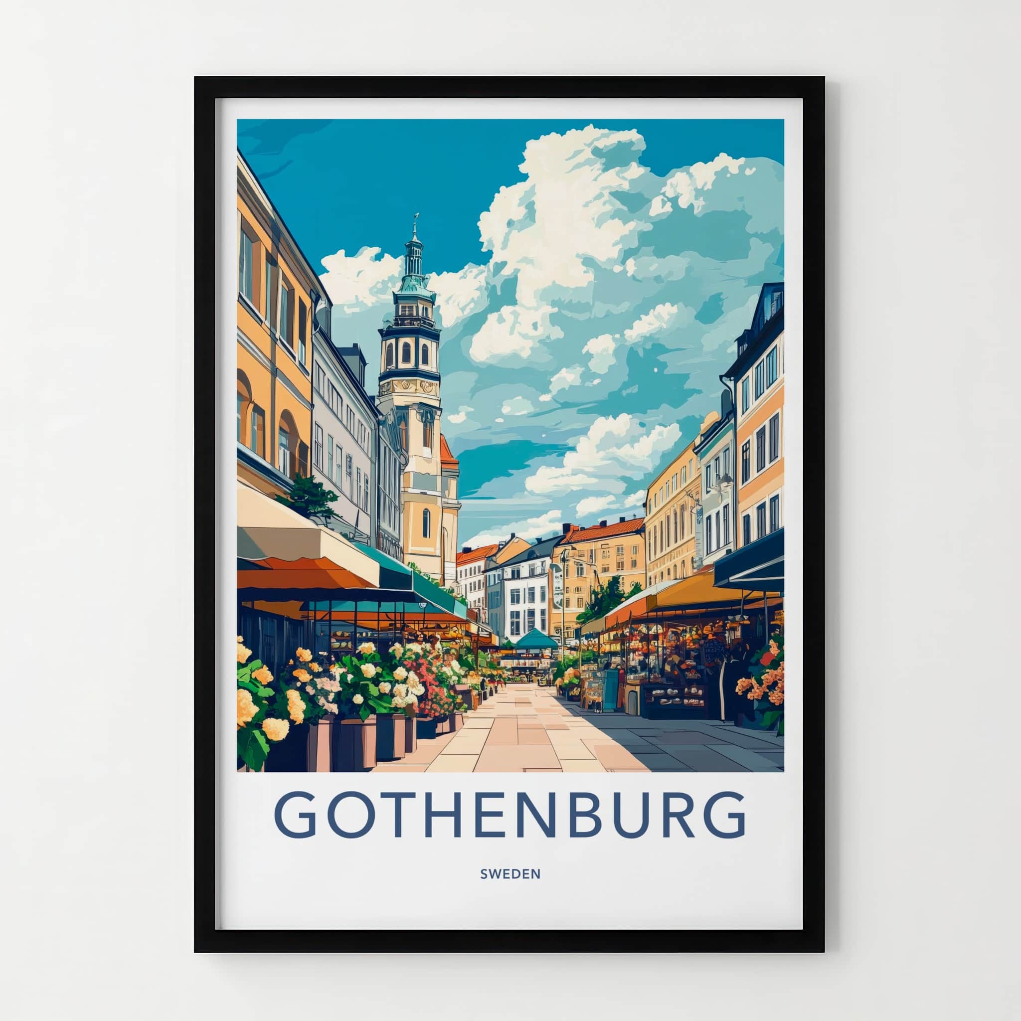 Gothenburg Poster - Sweden Travel Art - Urban Market Flowers Home Decor