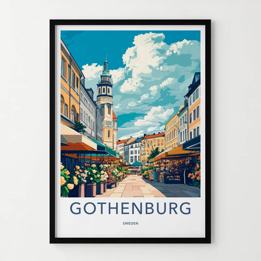 Gothenburg Poster - Sweden Travel Art - Urban Market Flowers Home Decor
