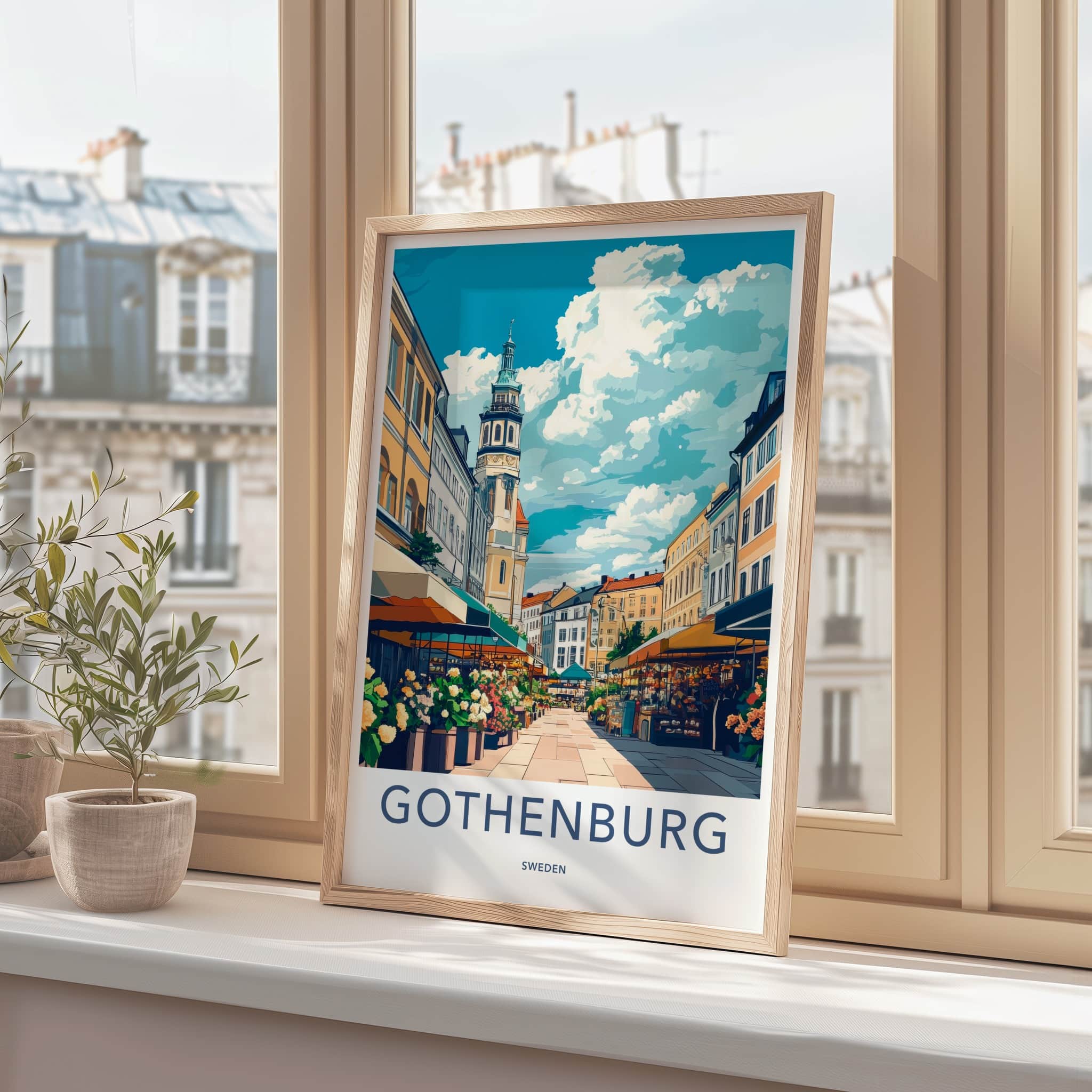 Gothenburg Poster - Sweden Travel Art - Urban Market Flowers Home Decor