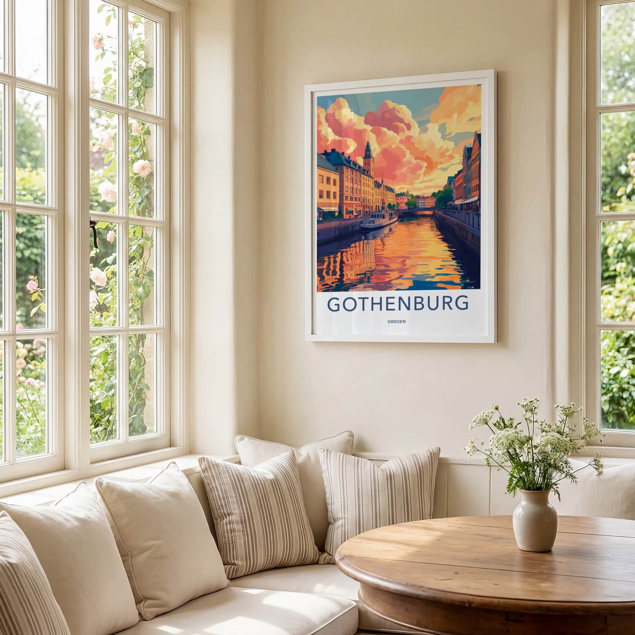 Gothenburg Poster - Sweden Travel Art - Vibrant Sunset Reflections Home Decor
