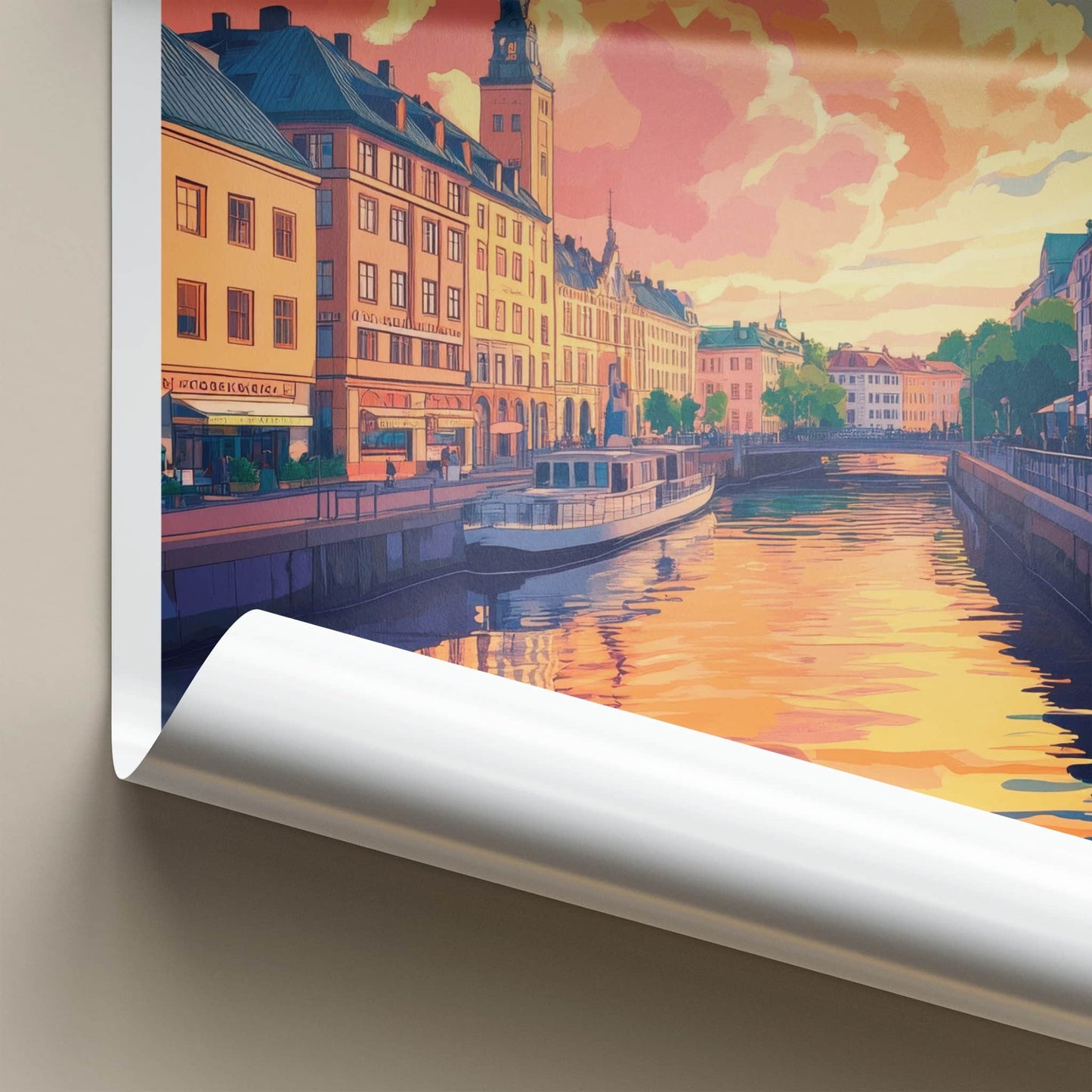 Gothenburg Poster - Sweden Travel Art - Vibrant Sunset Reflections Home Decor