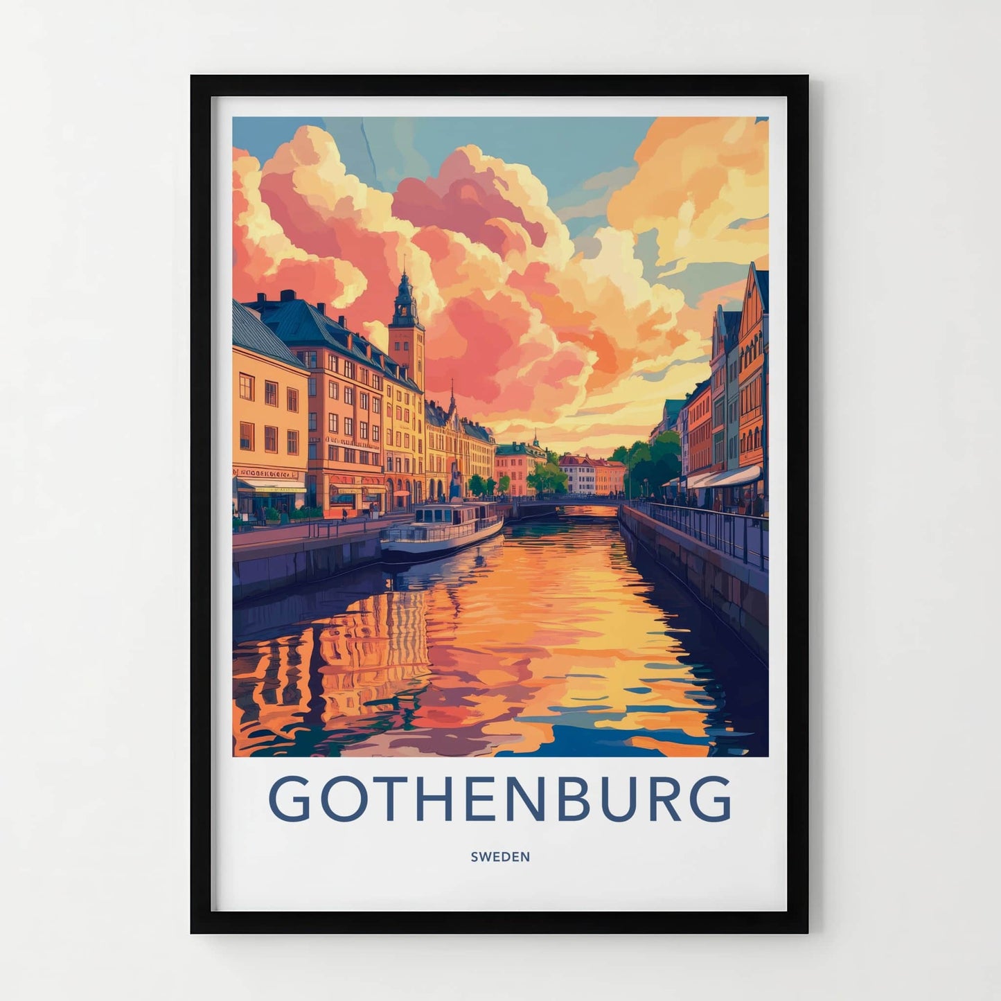 Gothenburg Poster - Sweden Travel Art - Vibrant Sunset Reflections Home Decor
