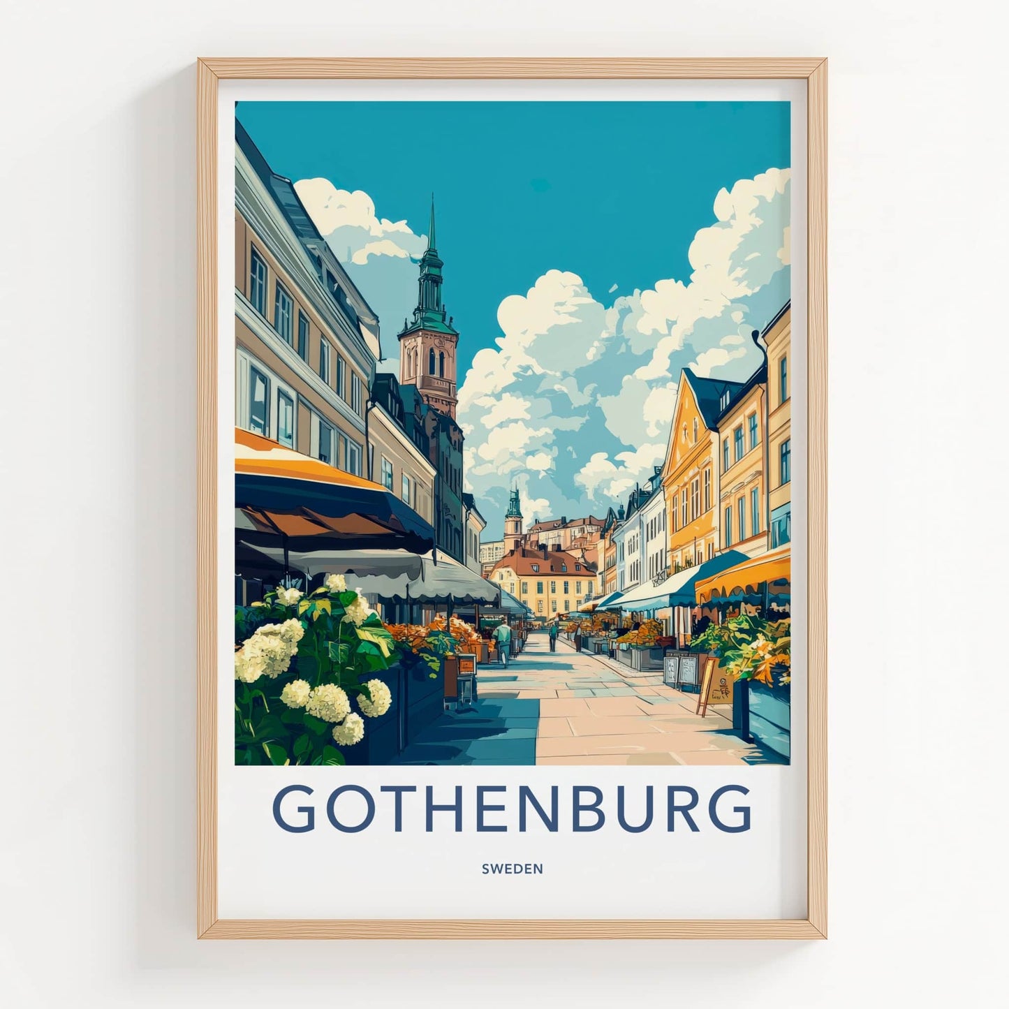Gothenburg Poster - Sweden Wall Art - Busy Market Street Home Decor