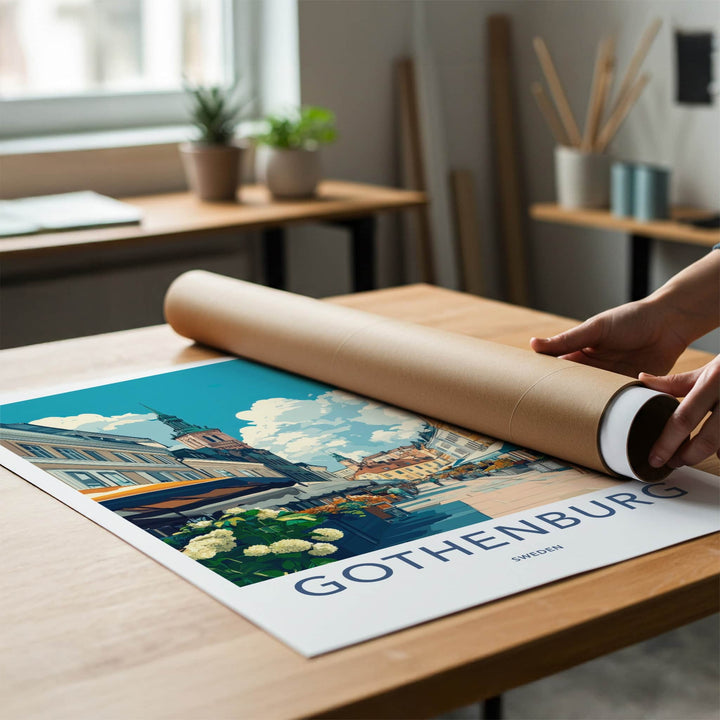 Gothenburg Poster - Sweden Wall Art - Busy Market Street Home Decor