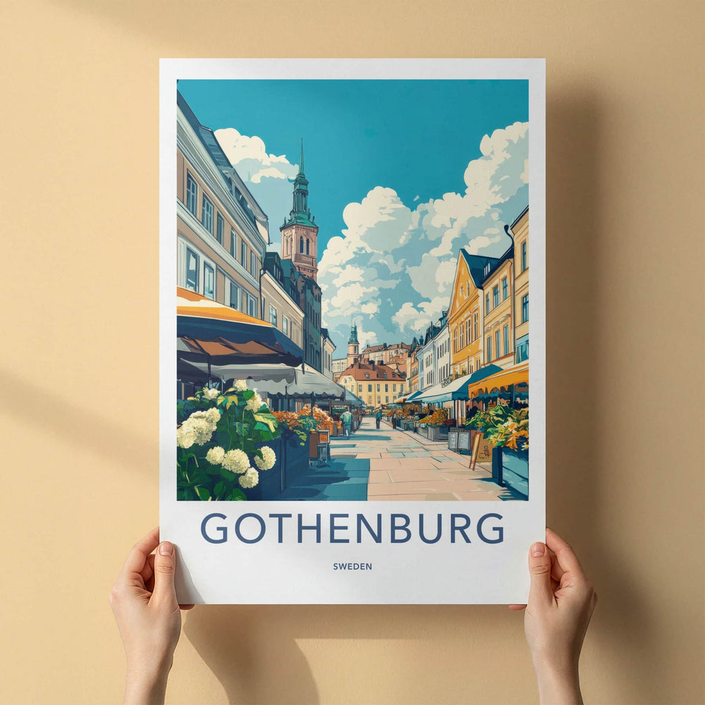 Gothenburg Poster - Sweden Wall Art - Busy Market Street Home Decor