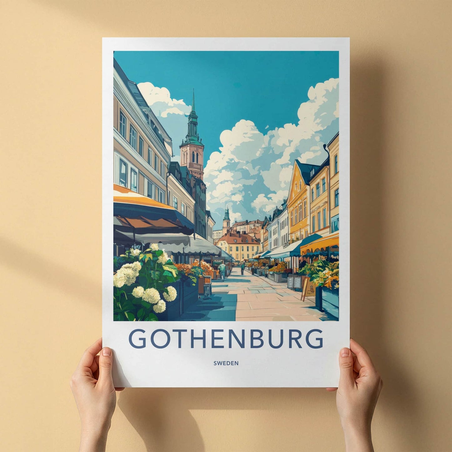 Gothenburg Poster - Sweden Wall Art - Busy Market Street Home Decor