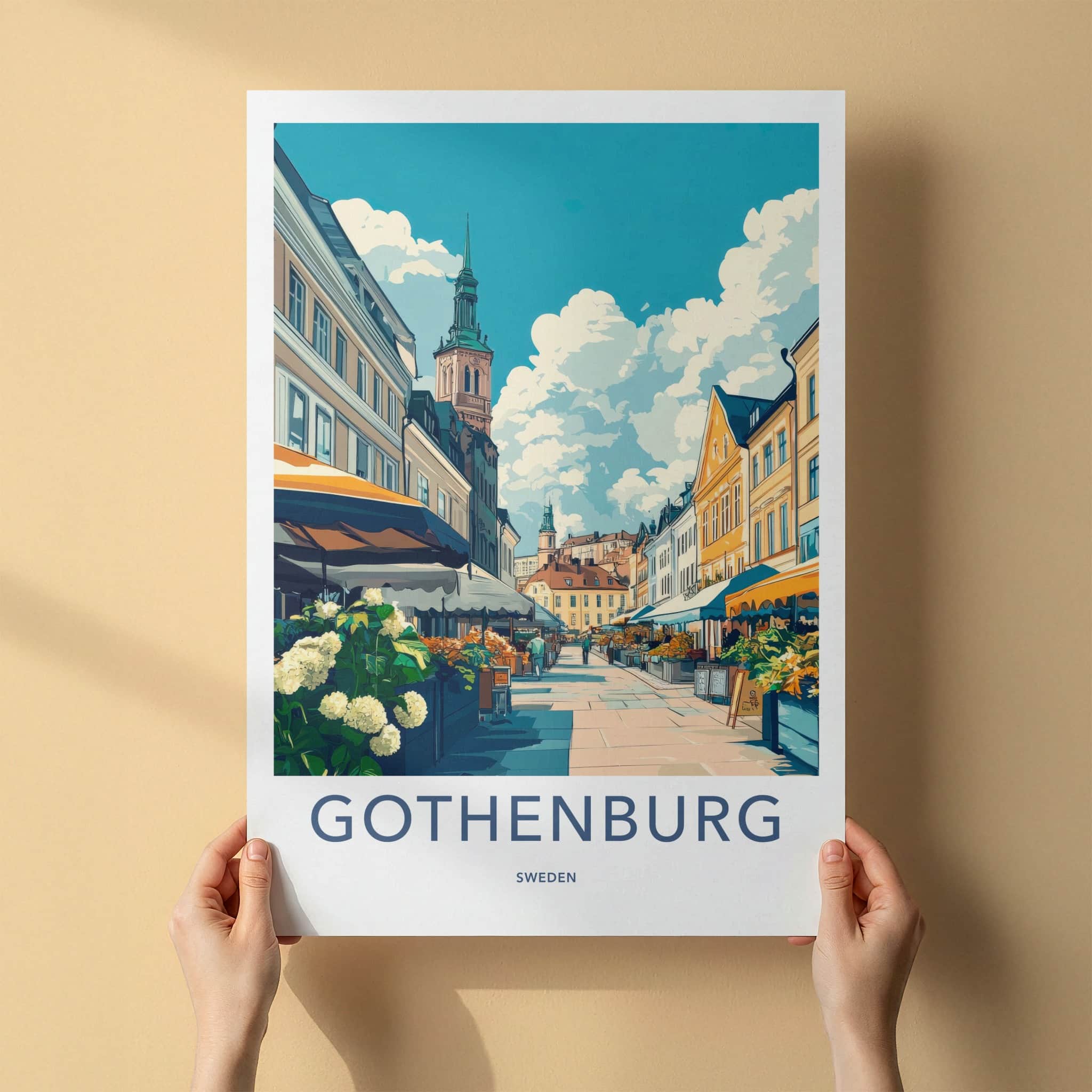 Gothenburg Poster - Sweden Wall Art - Busy Market Street Home Decor