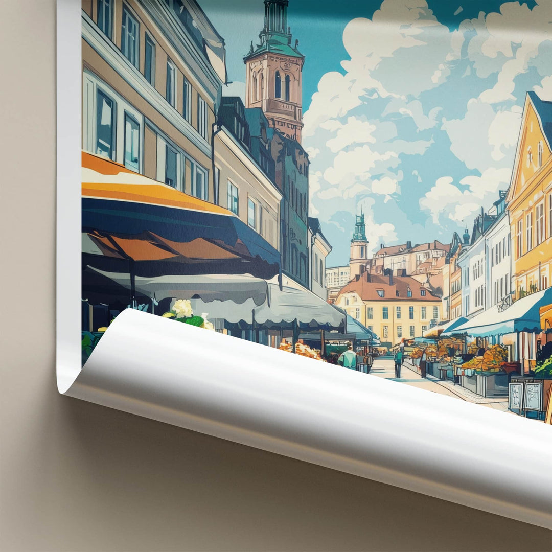 Gothenburg Poster - Sweden Wall Art - Busy Market Street Home Decor