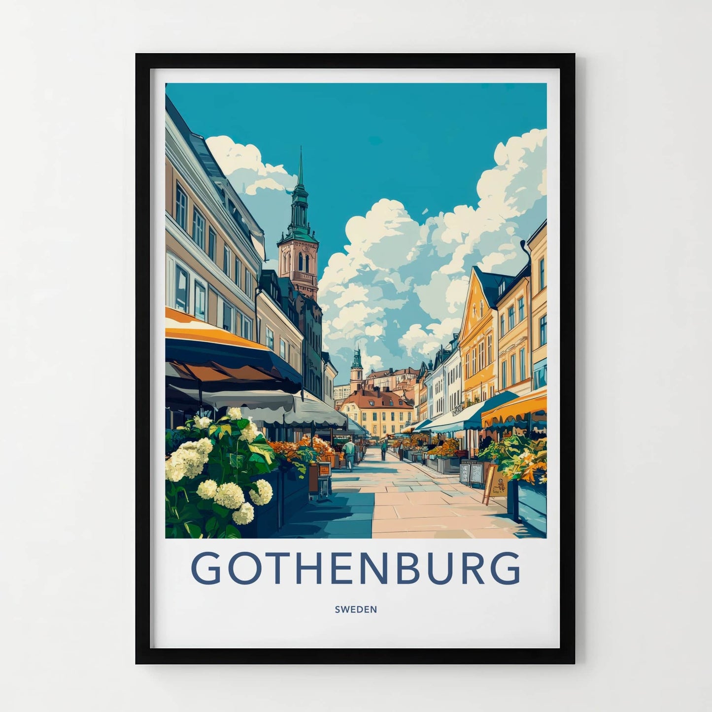 Gothenburg Poster - Sweden Wall Art - Busy Market Street Home Decor
