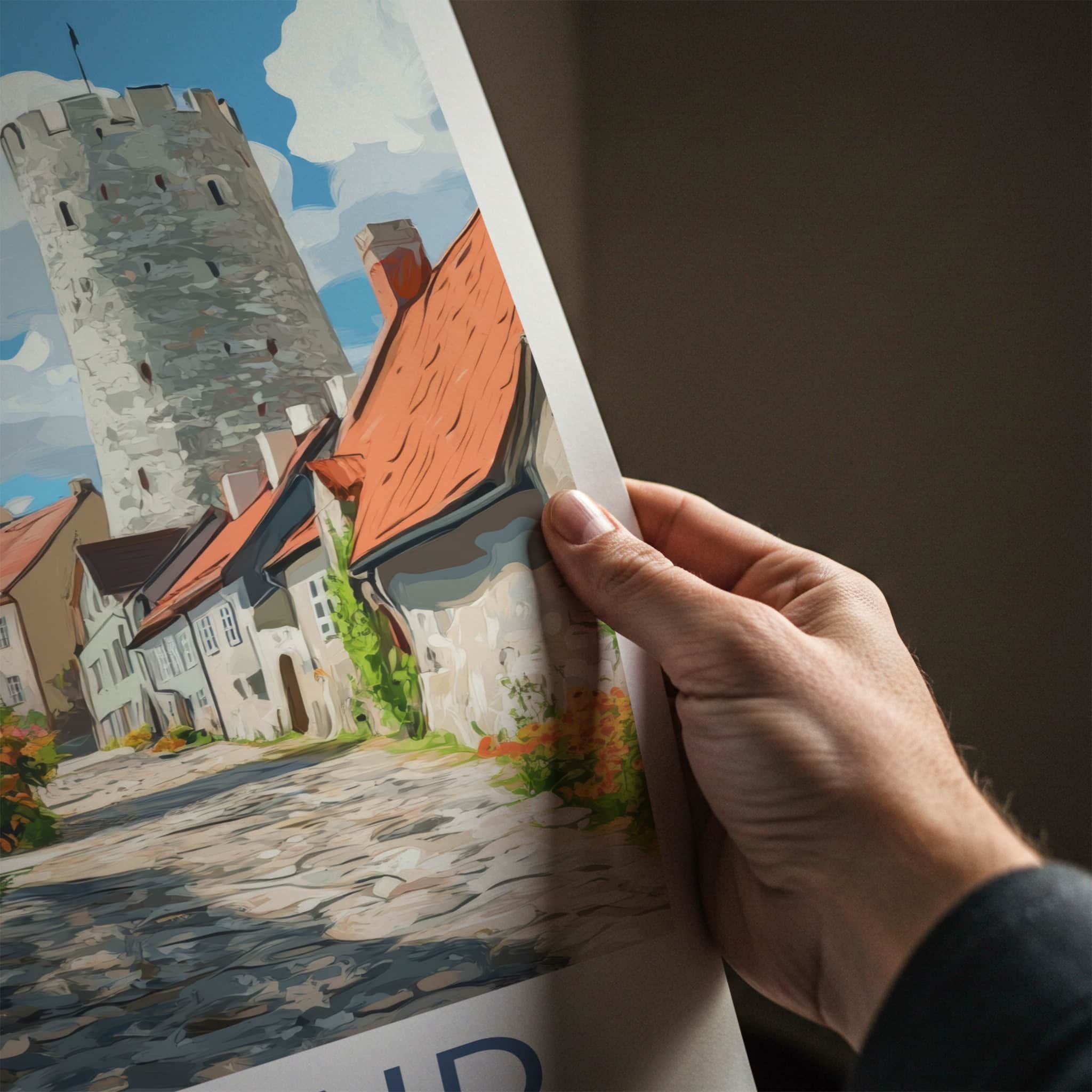 Gotland Poster - Sweden Wall Art - Cobblestone Street Tower Home Decor
