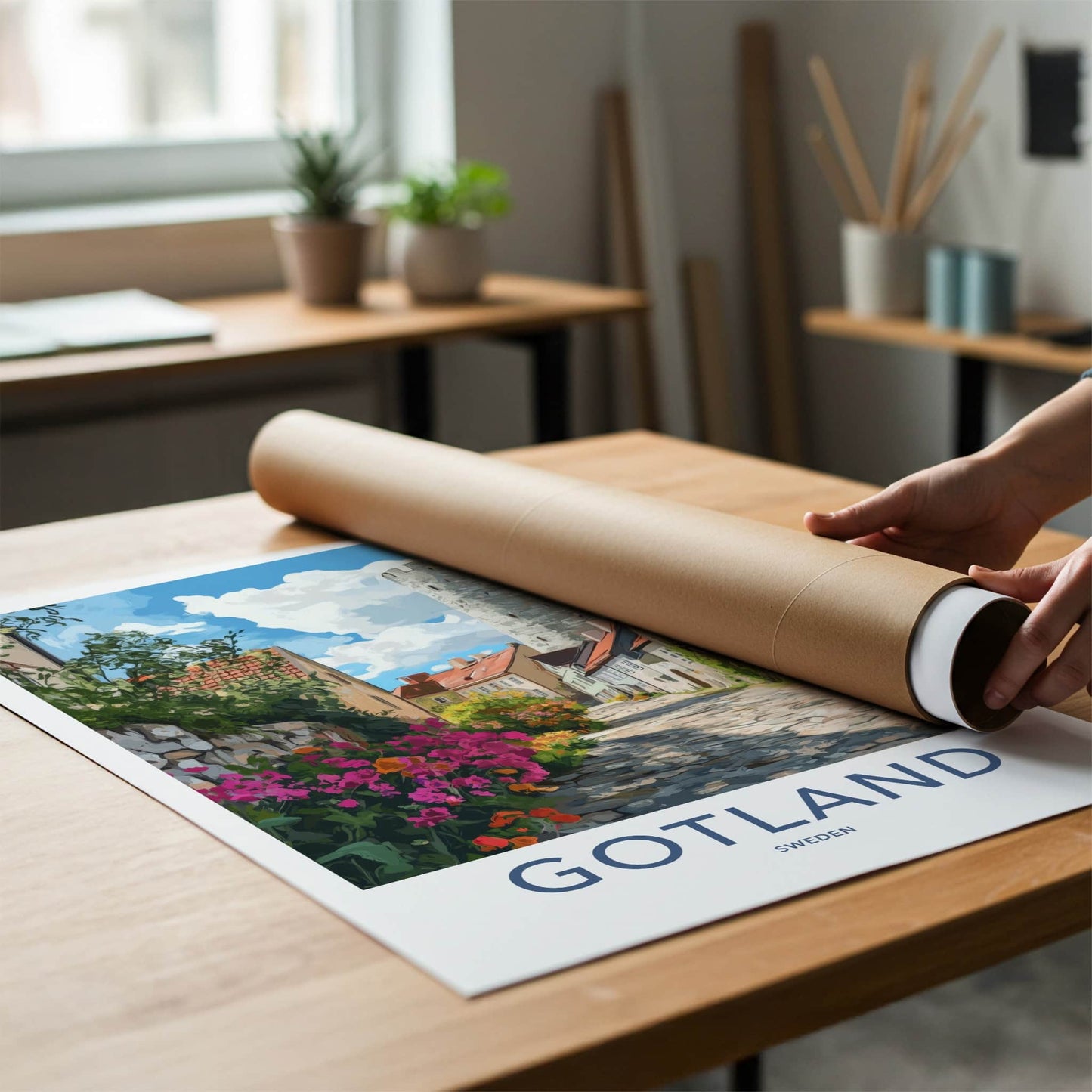Gotland Poster - Sweden Wall Art - Cobblestone Street Tower Home Decor