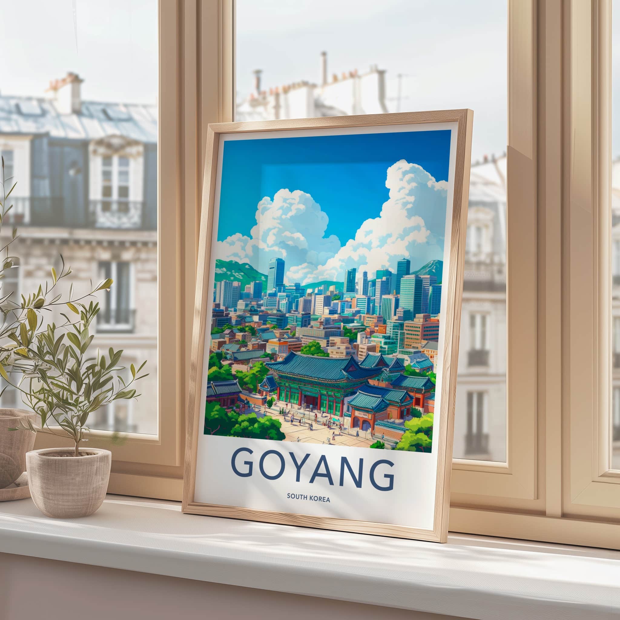 Goyang Poster - South Korea Travel Art - Modern Cityscape Temple Home Decor