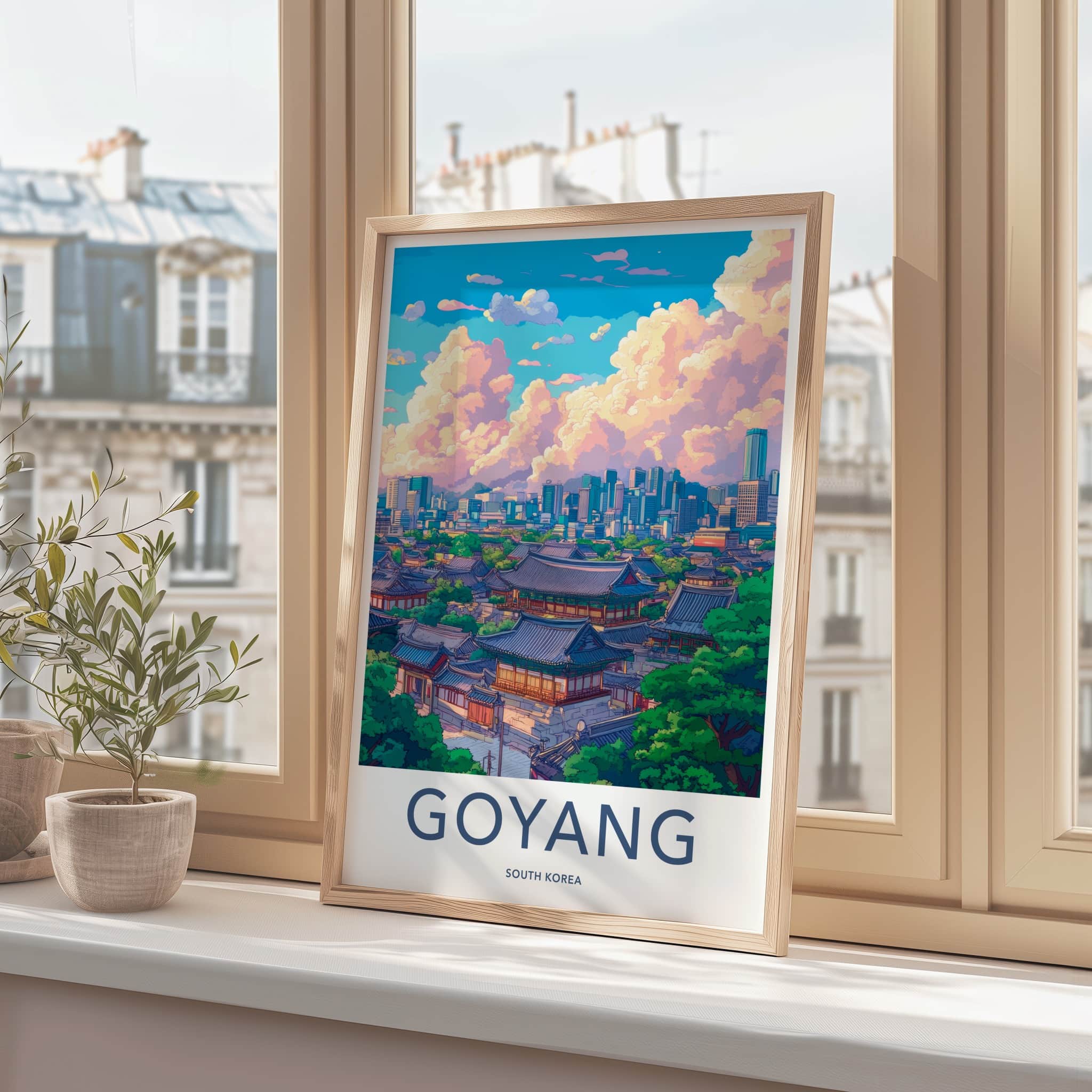 Goyang Poster - South Korea Wall Art - Hanok City Skyline Home Decor
