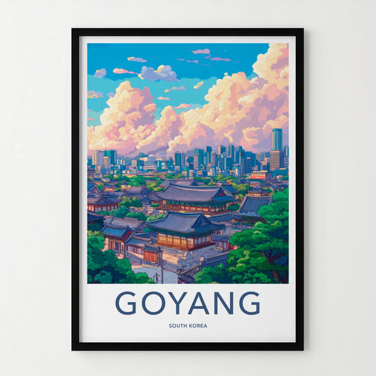 Goyang Poster - South Korea Wall Art - Hanok City Skyline Home Decor