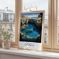 Gozo Poster - Malta Travel Art - Azure Water Cavern Home Decor